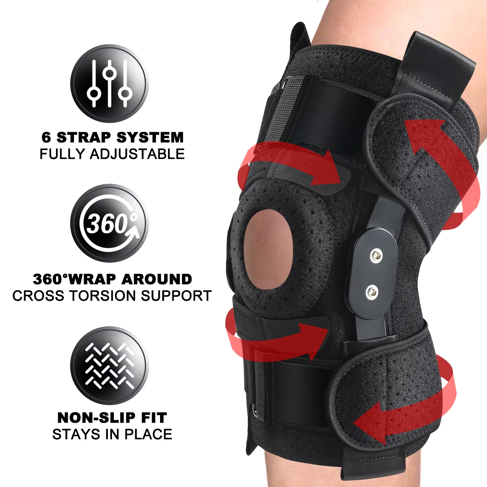 Hinged Knee Brace with Side Stabilizers Men & Women One Size Fits Most