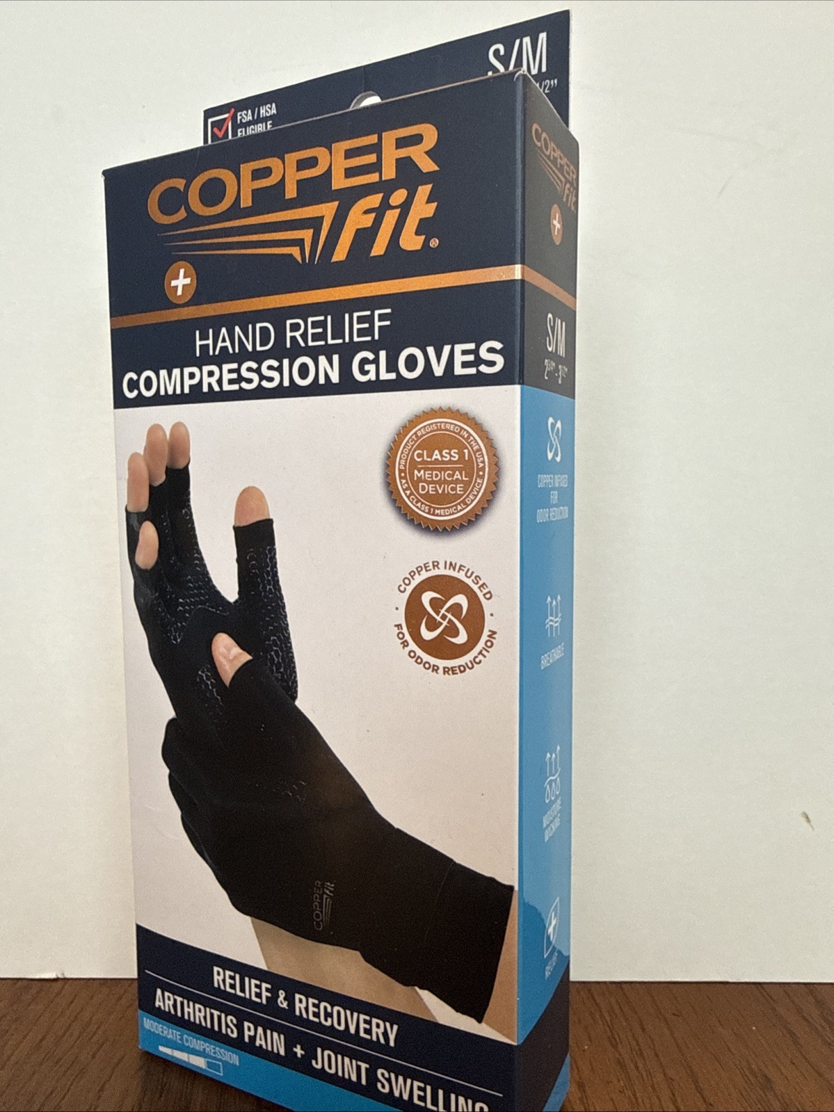 Copper Fit Hand Relief Compression Gloves S/M Arthritis Pain Relief Black New