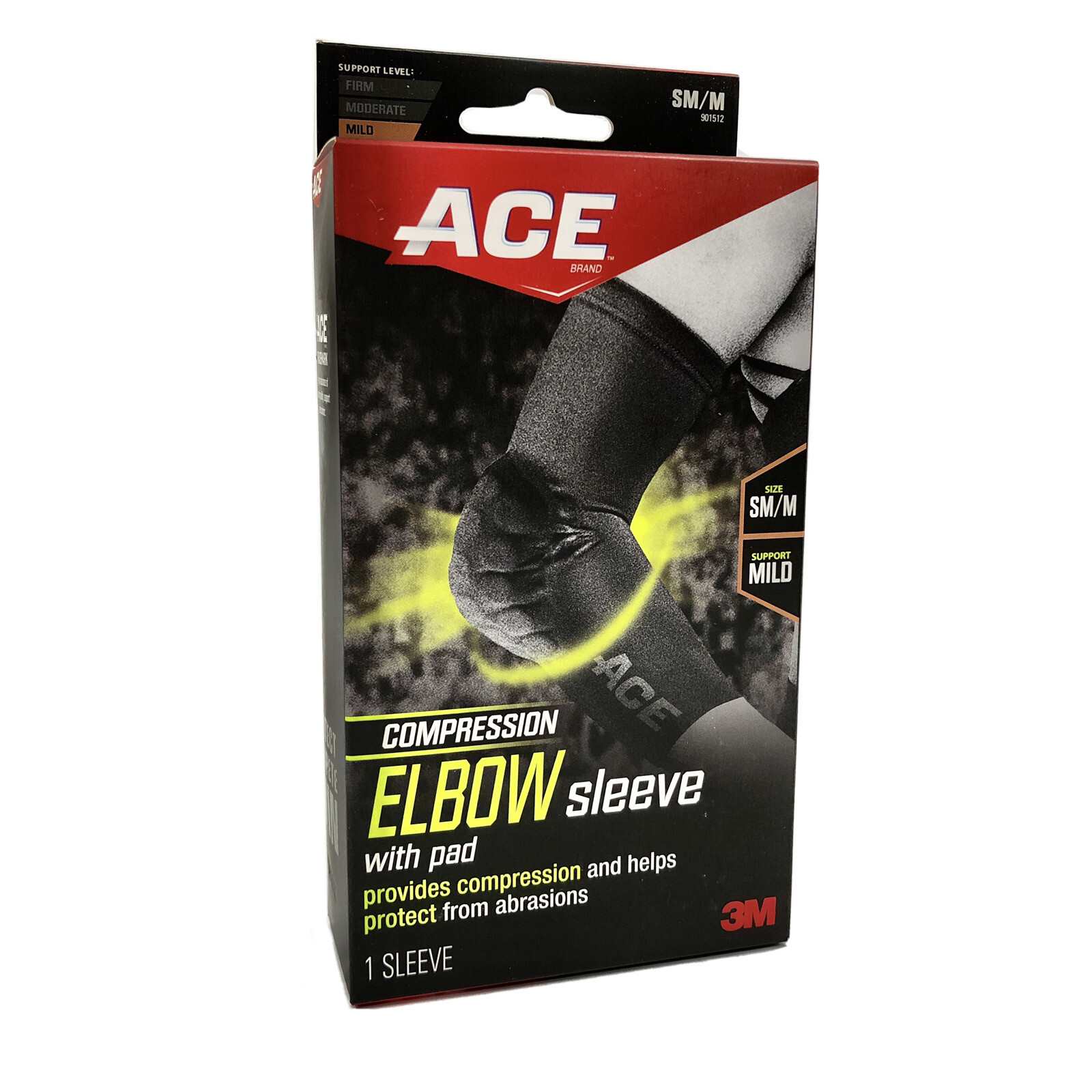 ACE Compression Elbow Sleeve with Pad Abrasion Protection Size SM/M Mild Support