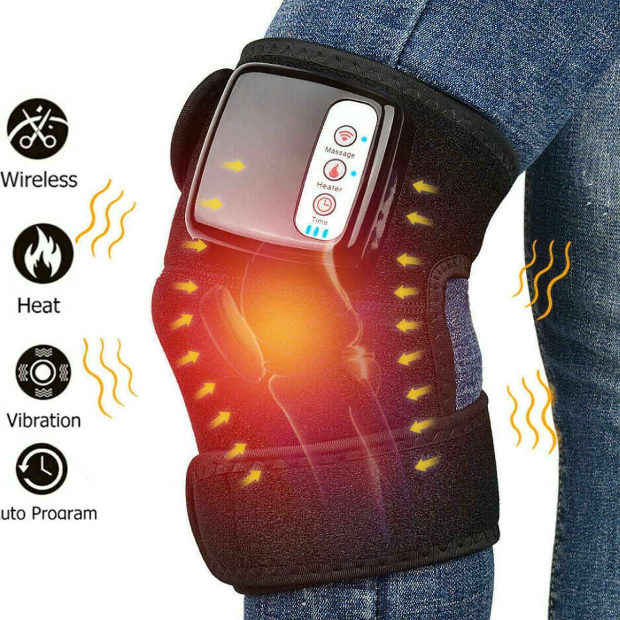 Rechargeable Electric Heated Knee Shoulder Brace Wrap Vibration Massager Relief
