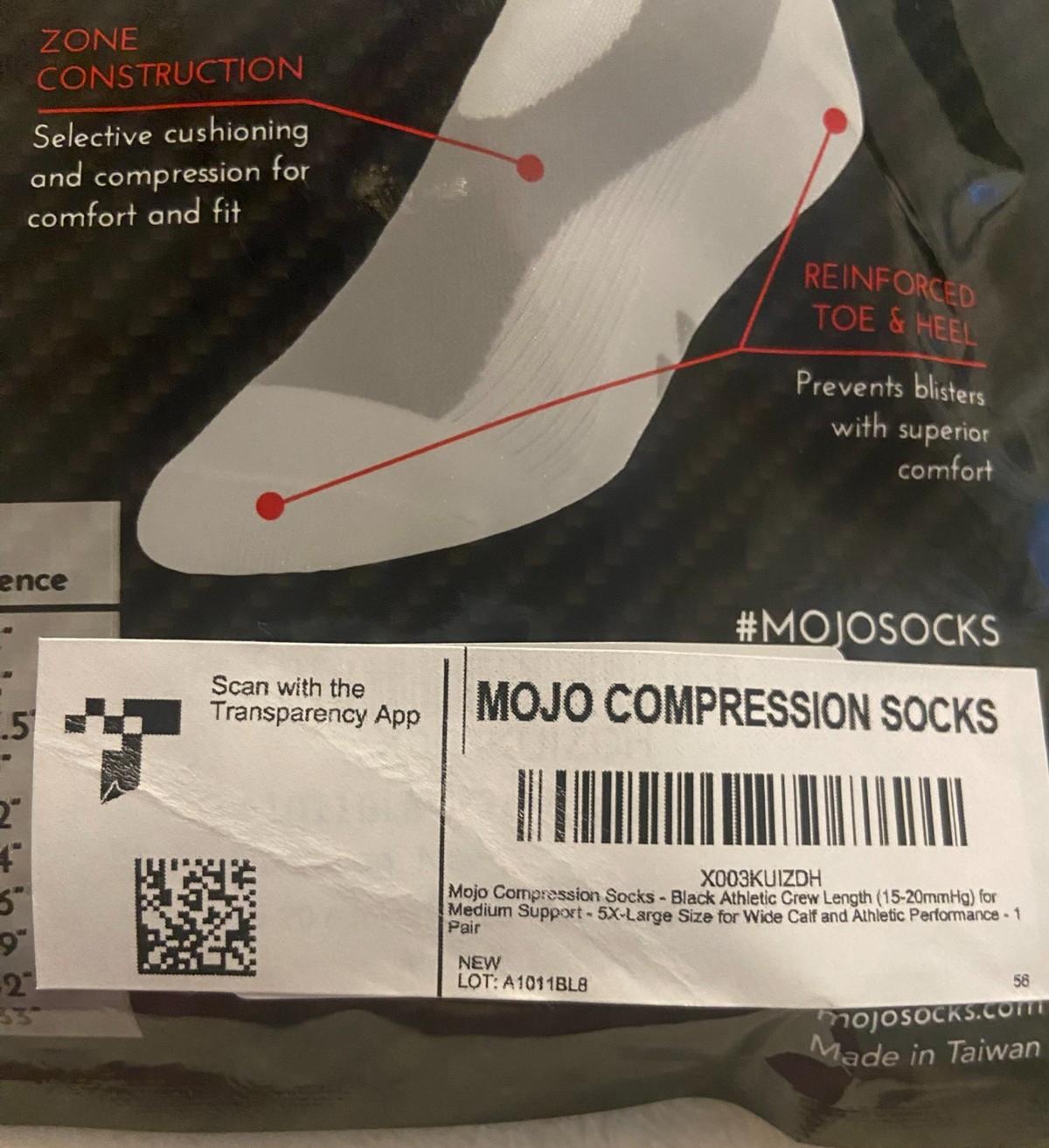 Mojo Enhanced Performance Compression Socks 20MMHG Medium Support ~ Black ~ 5XL