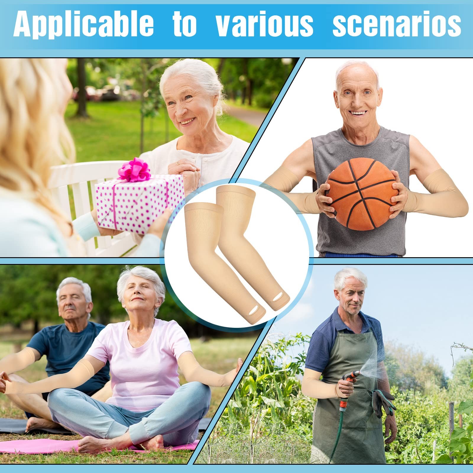 Janmercy 4 Pairs Protective Arm Sleeve for Thin Skin Elderly One Size, Nude
