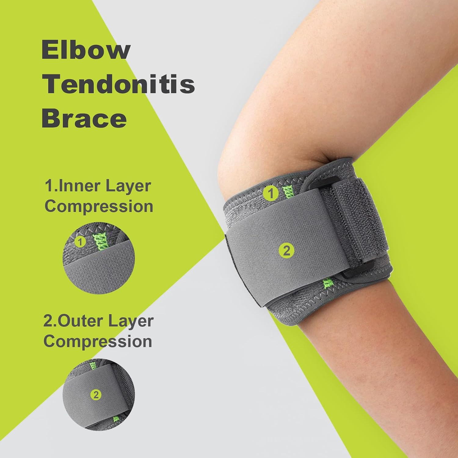 Adjustable Elbow Brace 2 Pack Tennis Elbow Brace for Women Men Golfers Elbow Sup