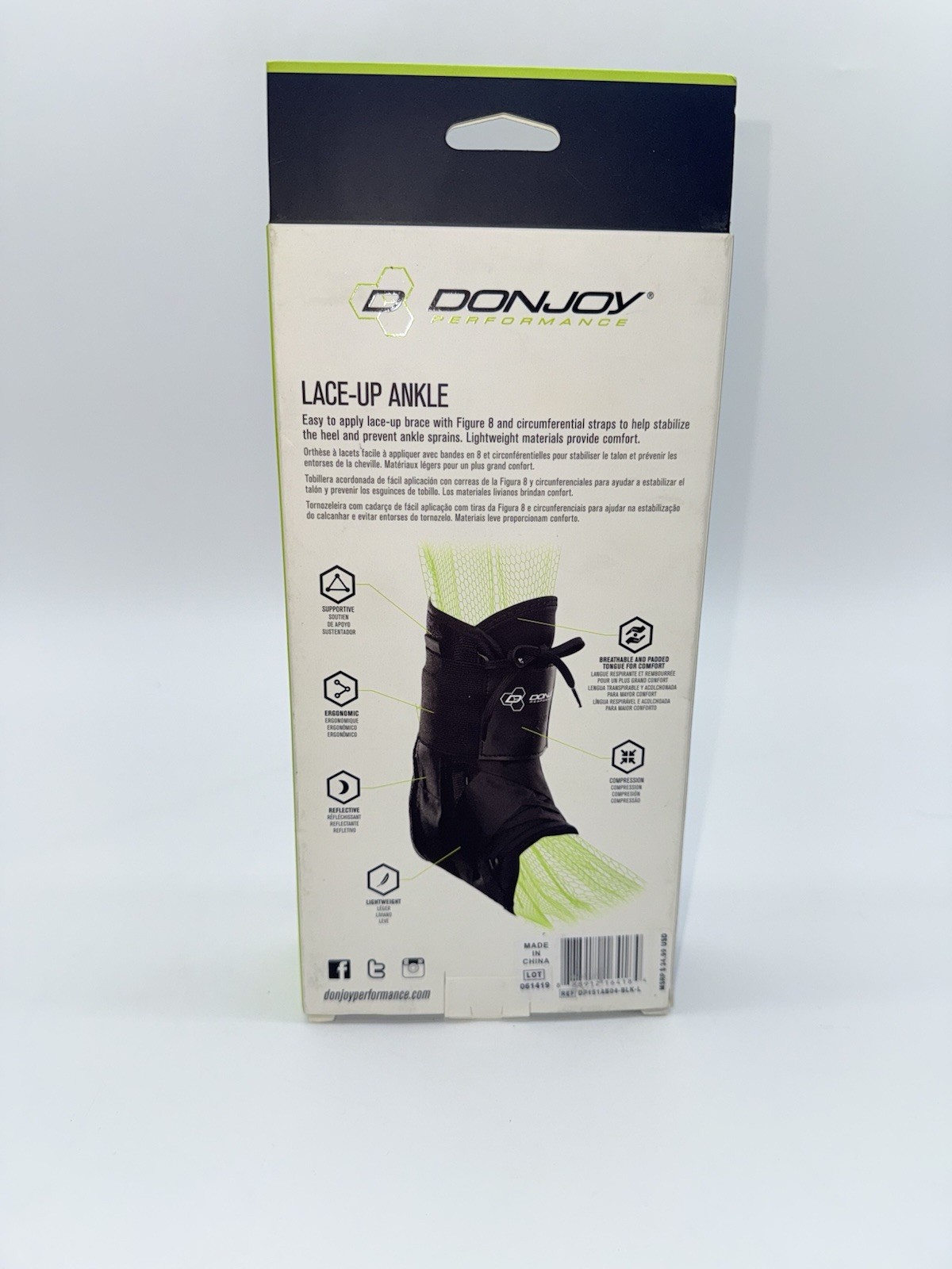 DonJoy Performance Lace-Up Ankle Brace L/Large Black Figure 8 straps NEW