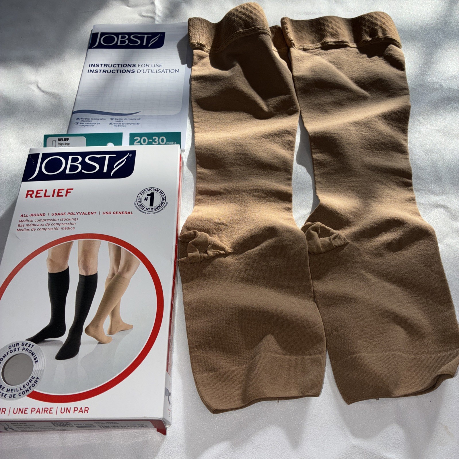 Jobst Relief Compression Knee Stockings 20-30 mmhg Open Toe Silicone L BEIGE NEW