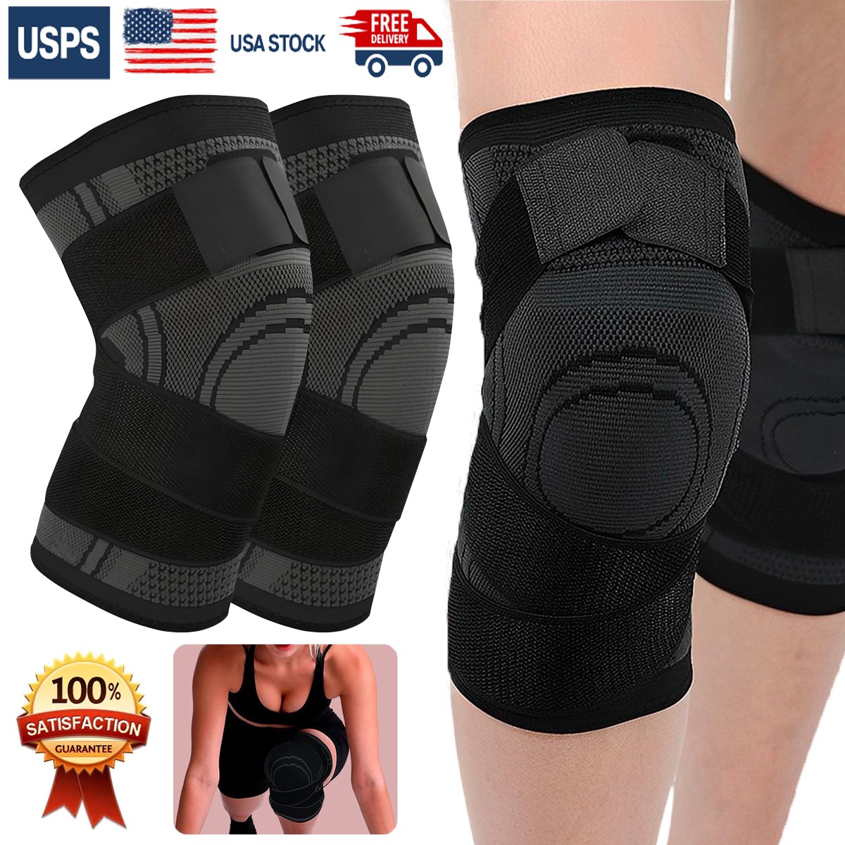1/2 Pack Knee Wraps for Pain Relief, Knee Compression Sleeve Knee Sleeves Unisex