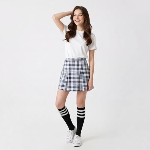 Cotton Knee High Socks Triple Stripes Over the Calf Retro 5-9 A03-black/White
