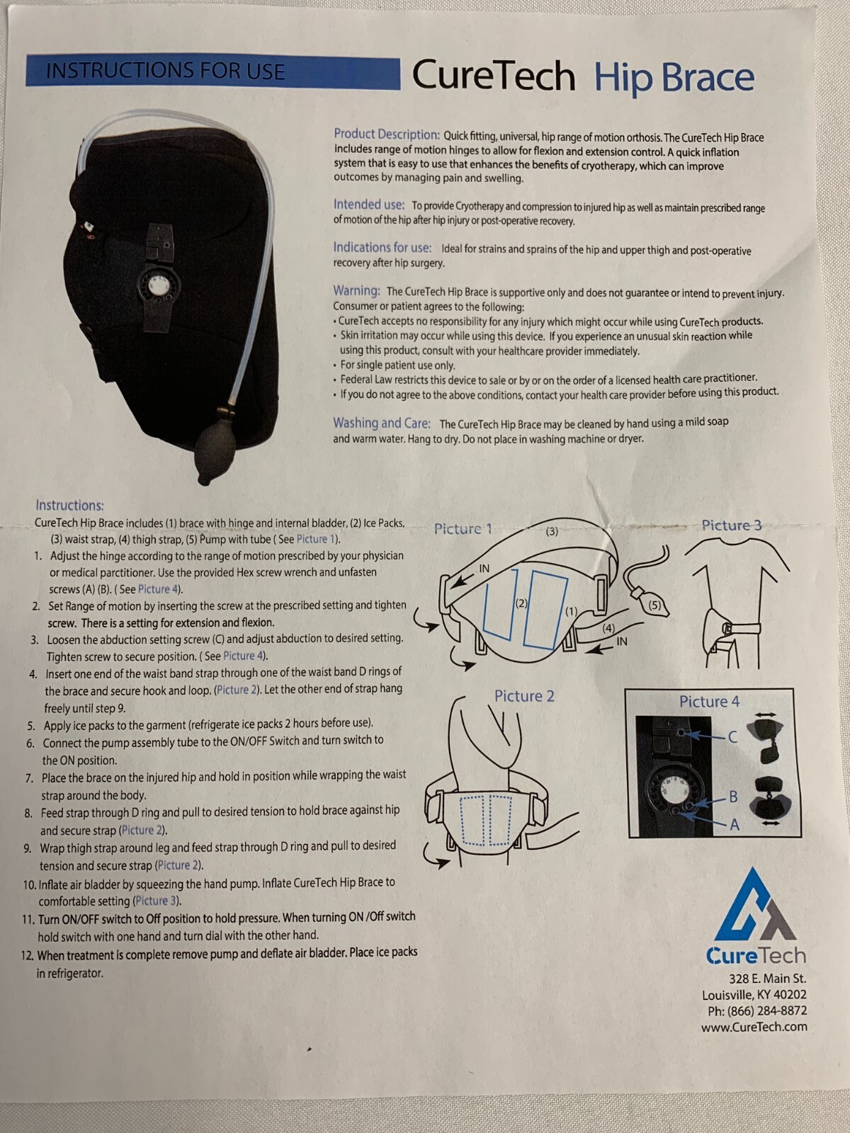ManaEZ Hip Ice Universal, Hip Range of Motion Orthosis Brace NEW