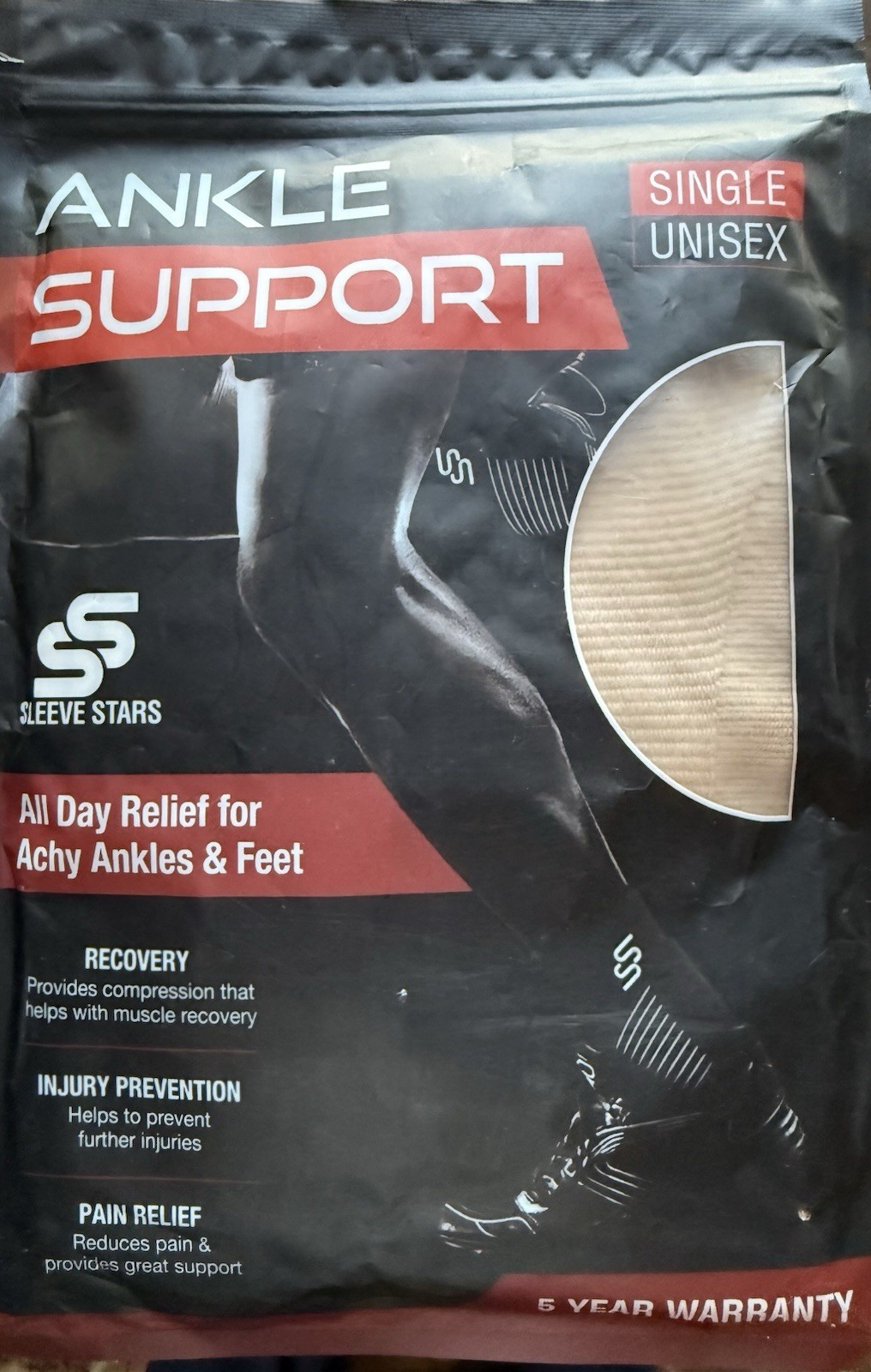 Sleeve Stars Ankle Support Single Adjustable Compression Beige Unisex