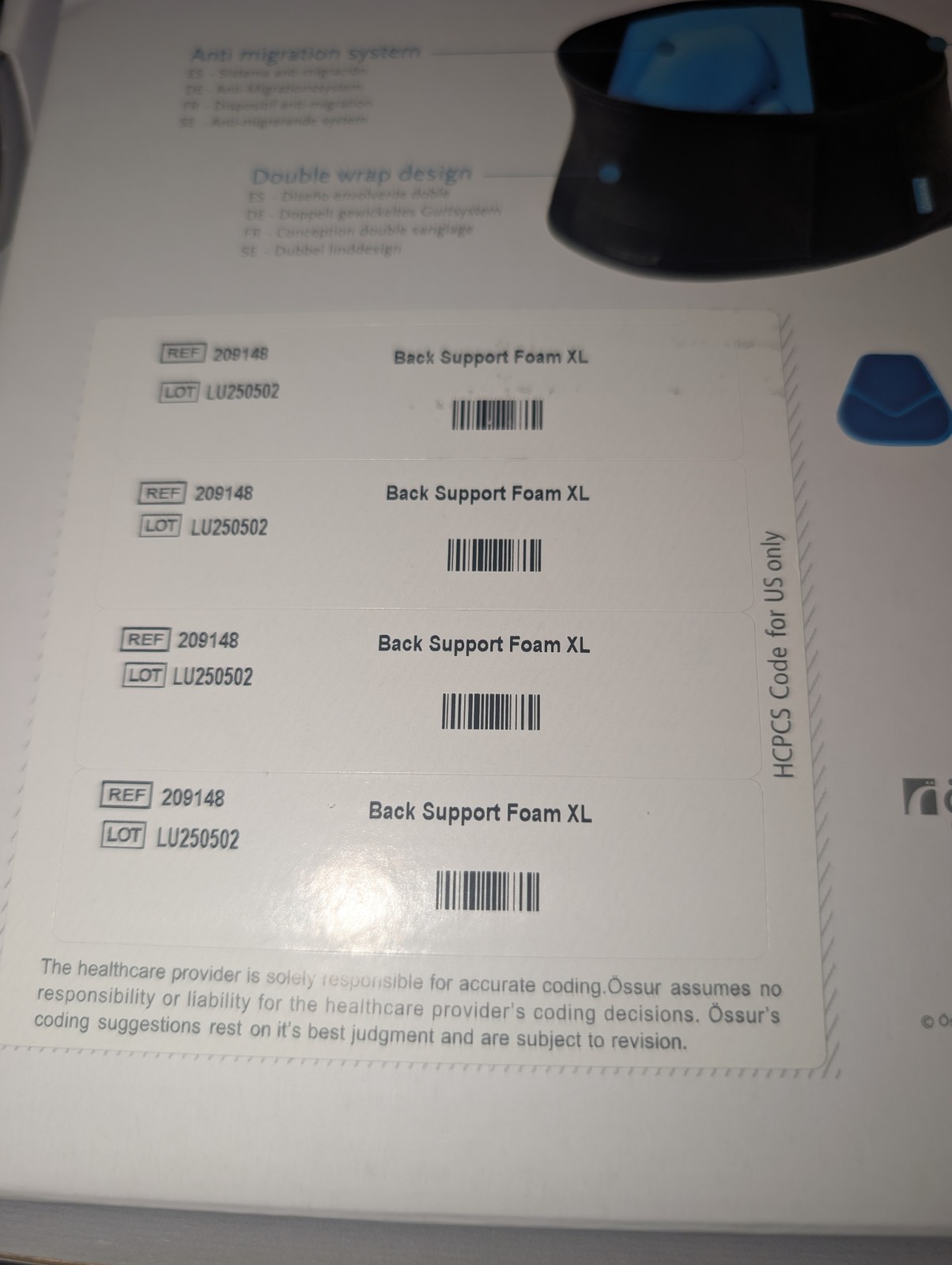 Ossur Formfit Back Support Brace Size XL – BRAND NEW! open box