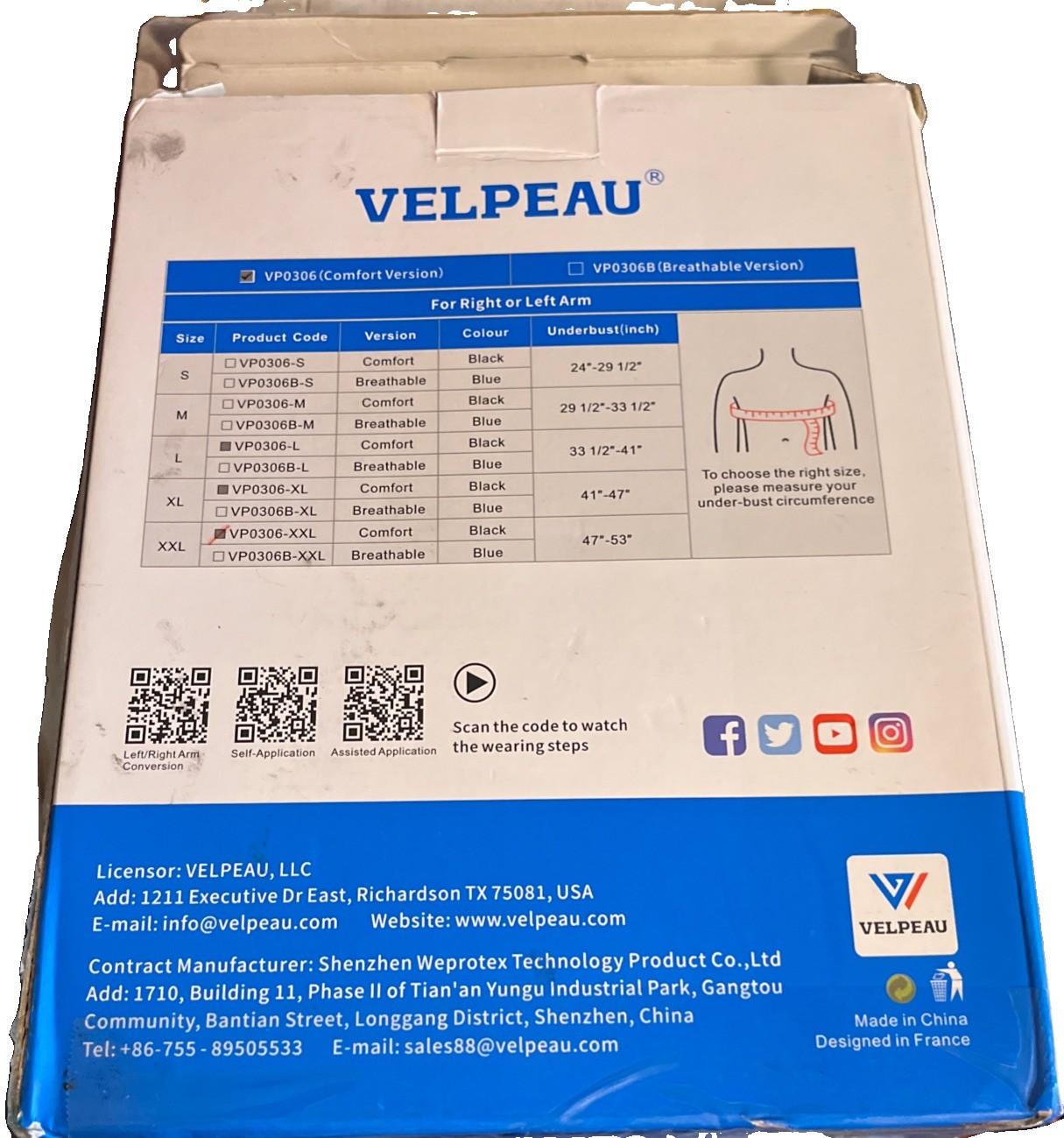 Velpeau Arm Sling Shoulder Immobilizer for Women/Men,Fits L or R Arms. L-XXL. EB