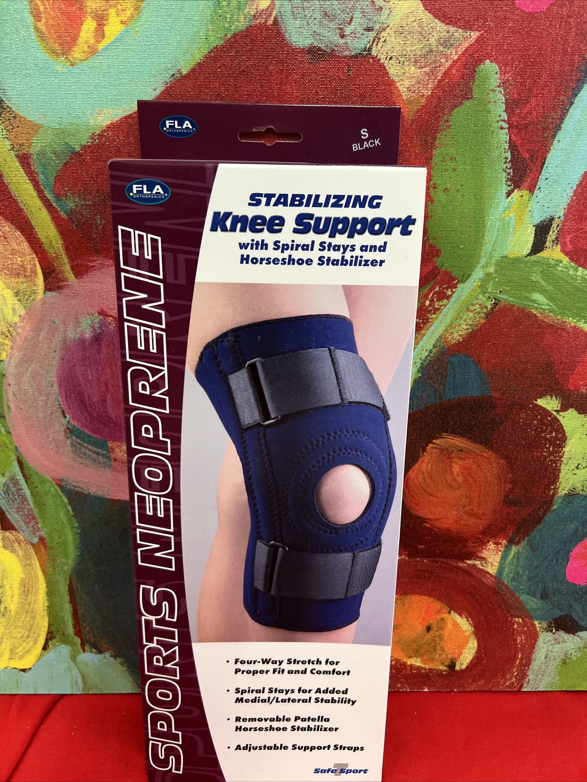 FLA Small Stabilizing Knee Support w/Spiral Stays & Horseshoe Stabilizer Blk NIB