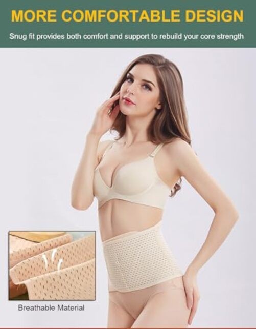 SUJAYU Abdominal Binder Post Surgery, Breathable Belly Band Large Beige