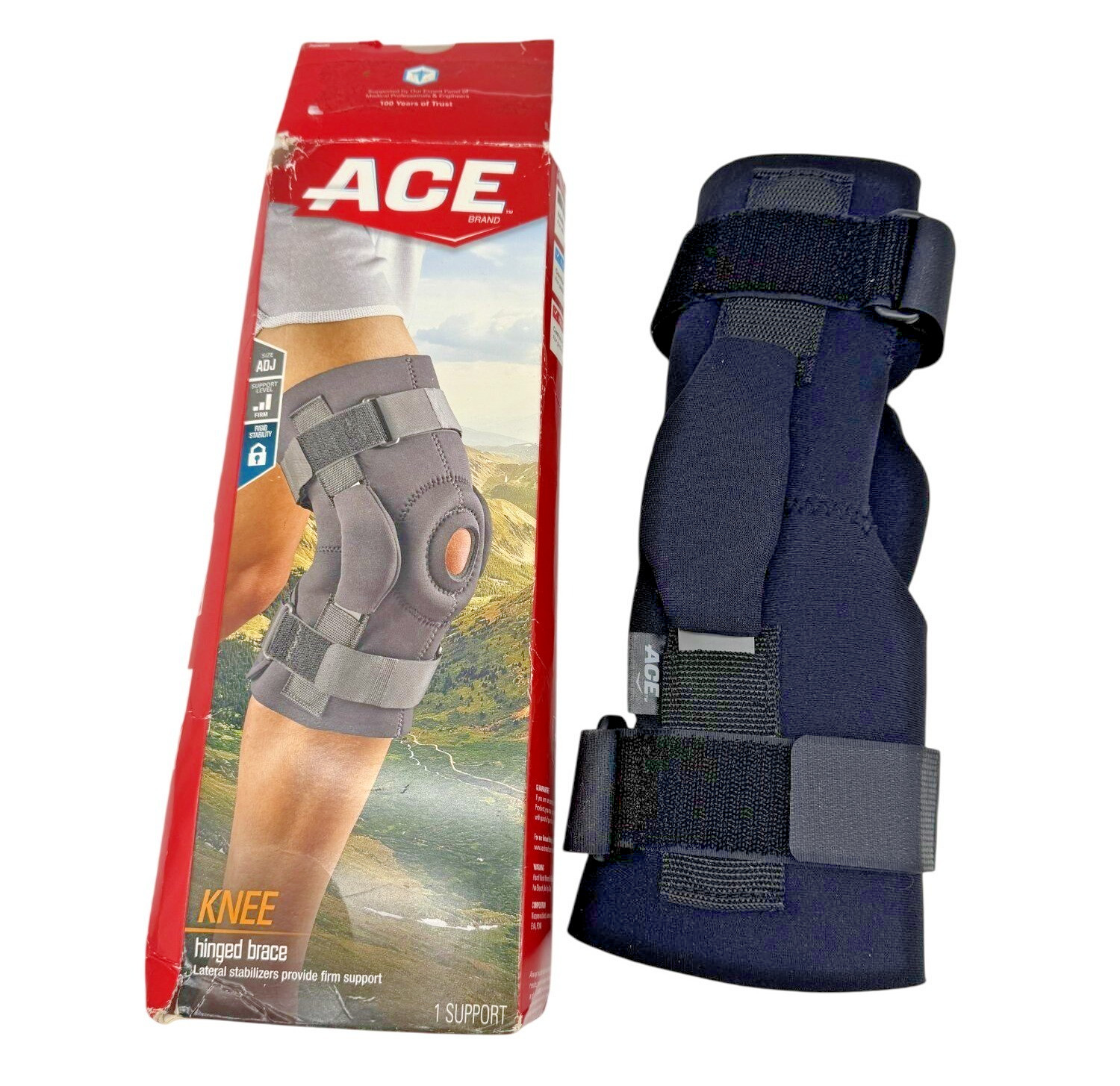 NIB Ace Knee Hinged Brace Support Stabilizers Black Adjustable Hiking Outdoors