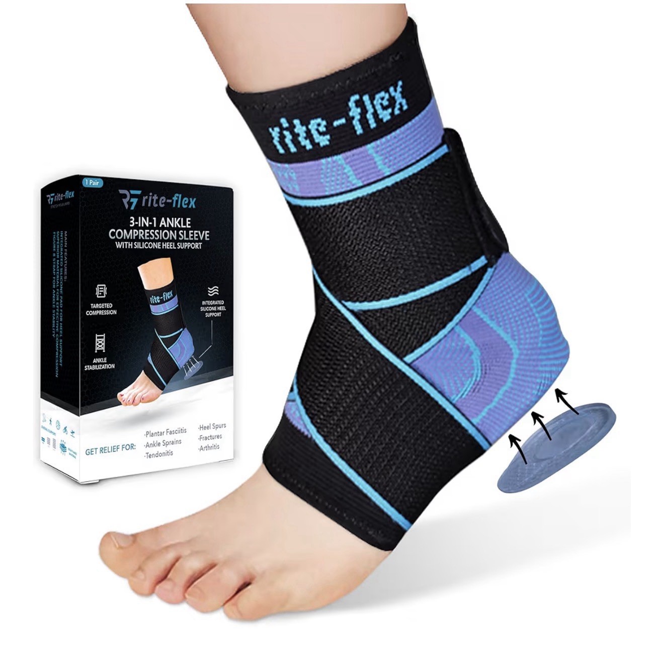 Rite-Flex 3-in-1 Ankle Compression Sleeve in size Medium