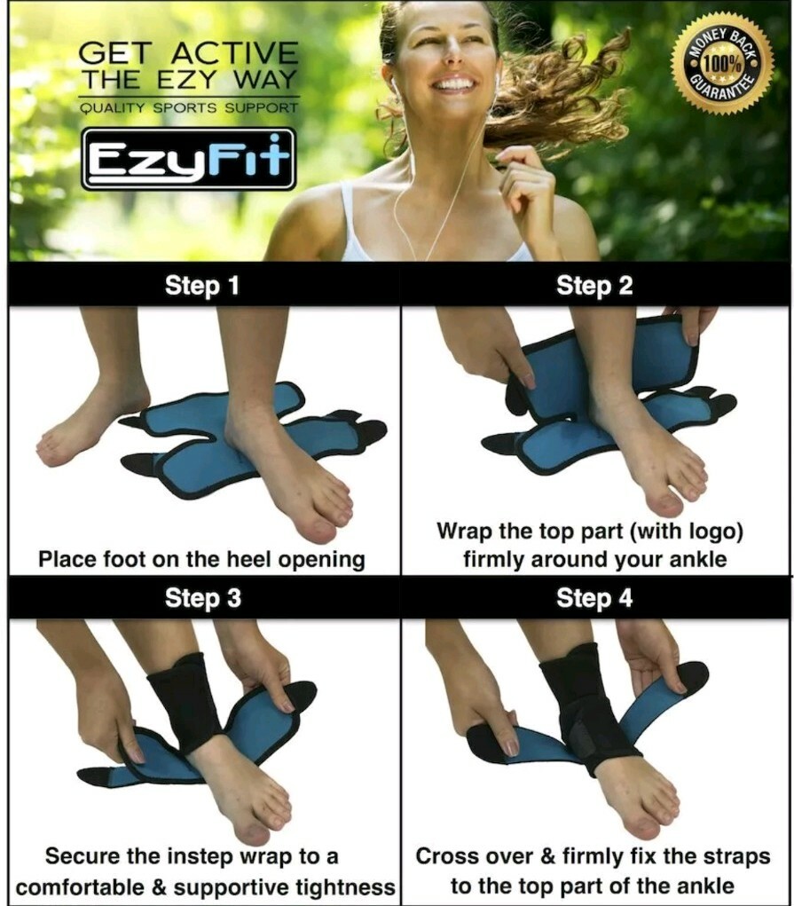 EzyFit Ankle Support Brace Adjustable Open Heel Wrap Around Stabilizer Straps M
