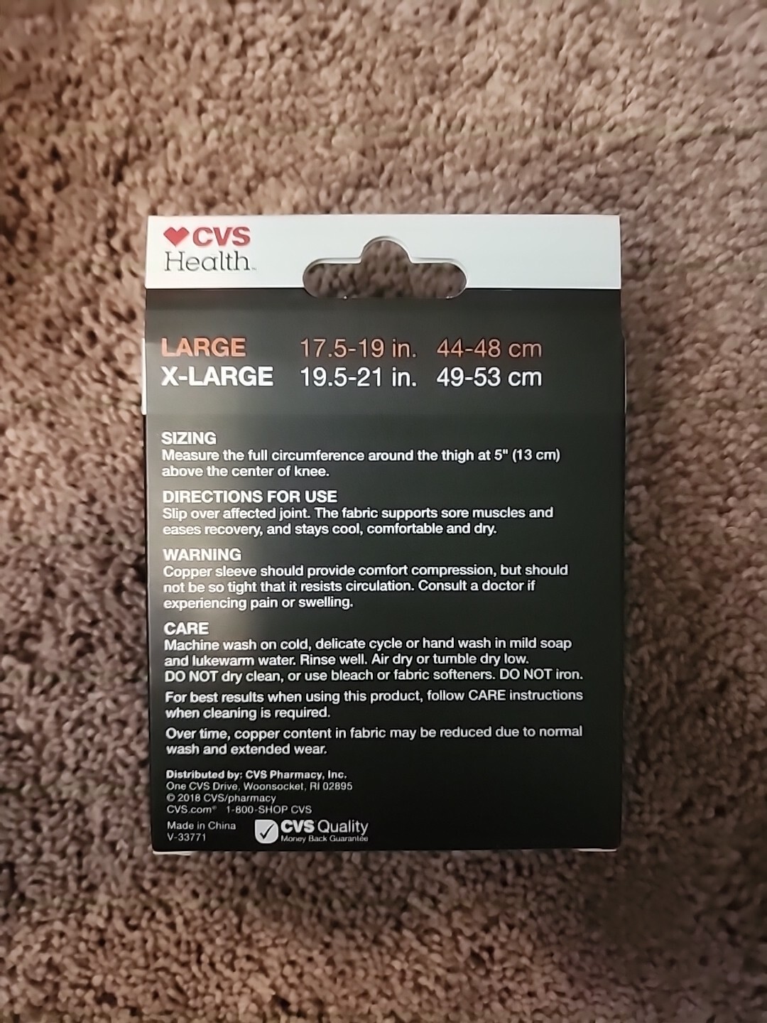 CVS Health Copper Compression Sleeve 88% Copper Fiber Knee – 1 Ct. LARGE Sleeve