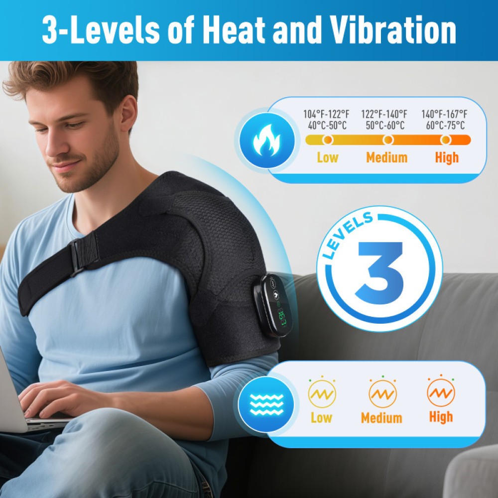 Electric Heated Shoulder Massager Brace Rotator Cuff Support Wrap with Vibration