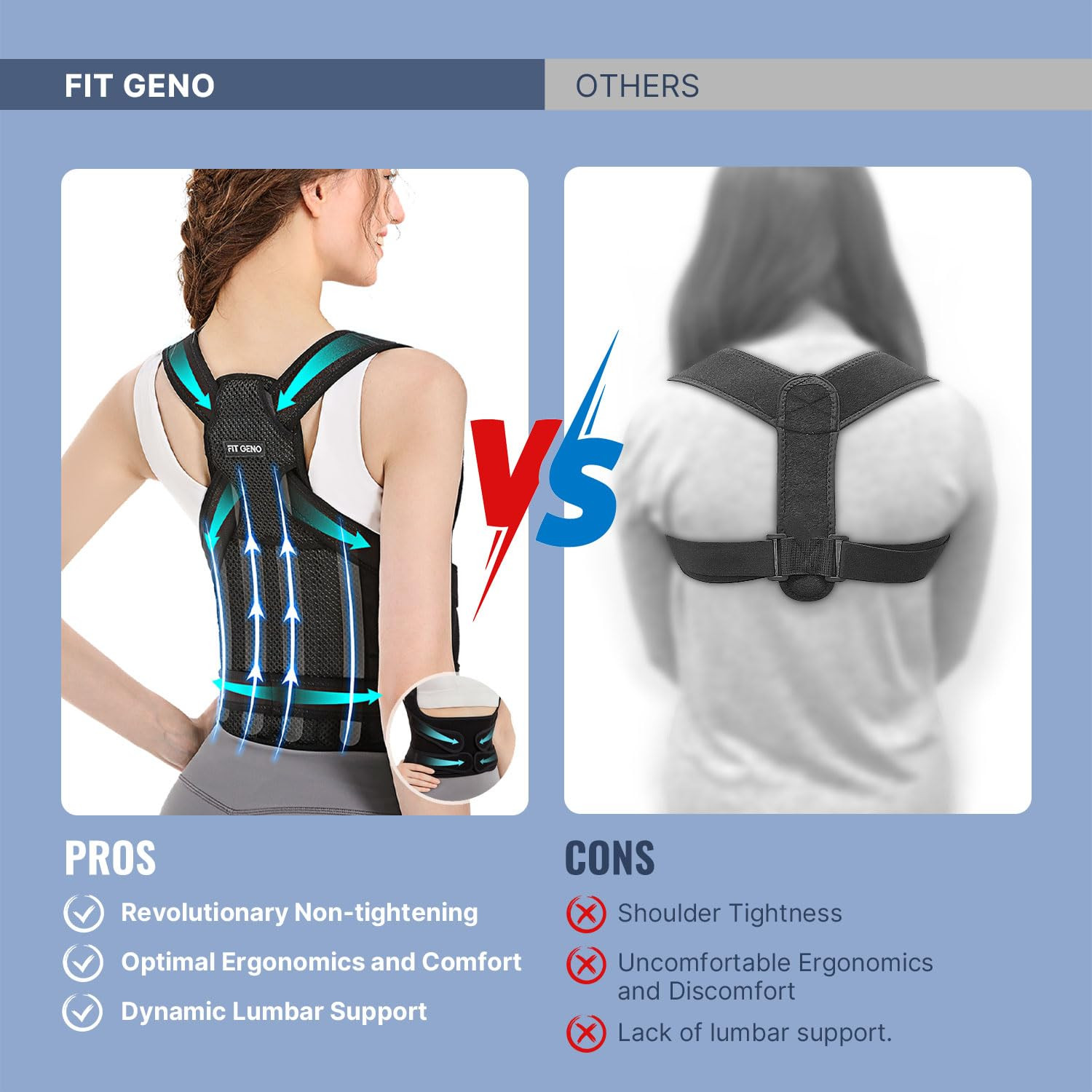 Fit Geno Back Brace Posture Corrector for Women and Men, Medium, Black