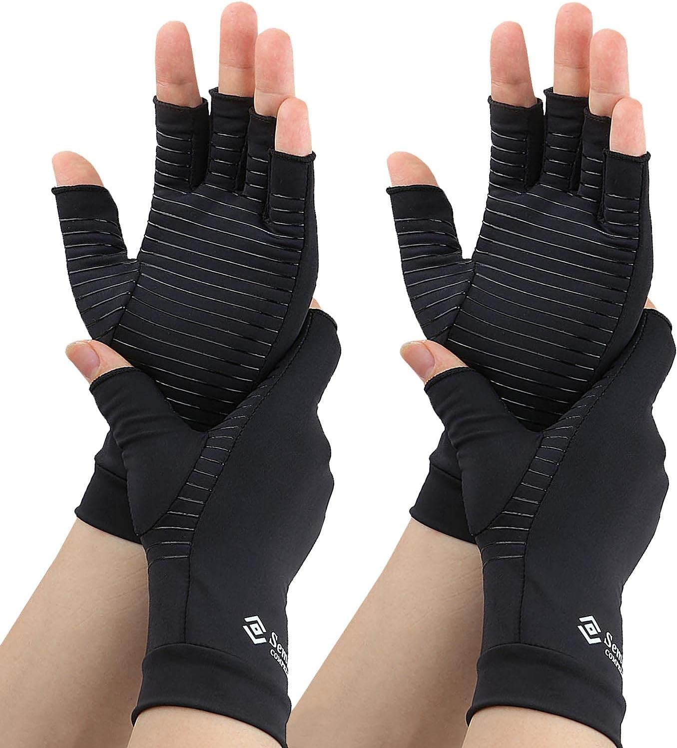 2 Pairs Compression Gloves for Women and Men – Copper X-Large (2 Pair), Black