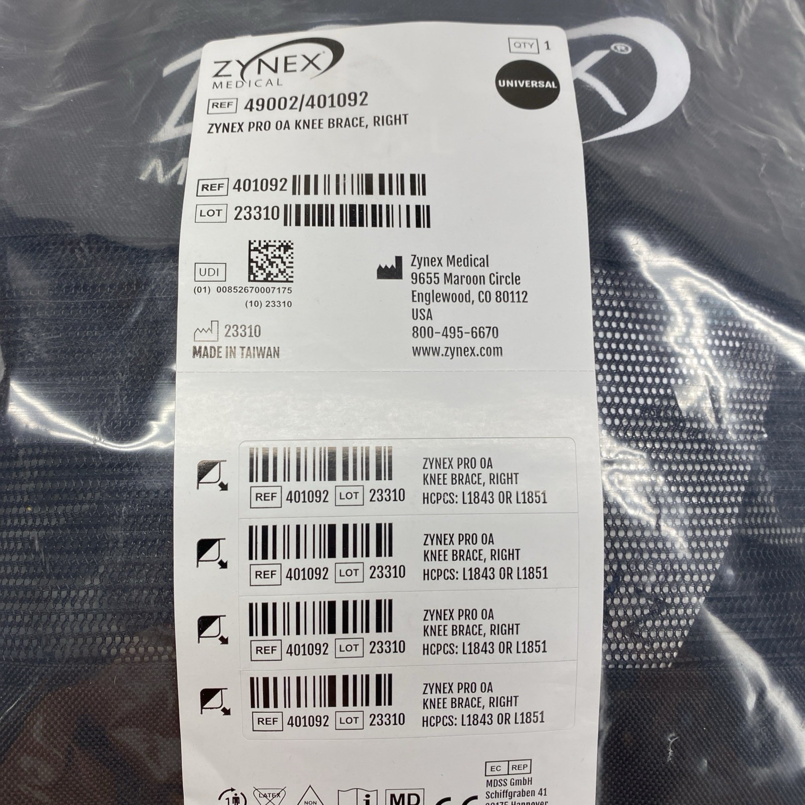 Zynex Medical Pro OA Knee Brace Right L1843 or L1851