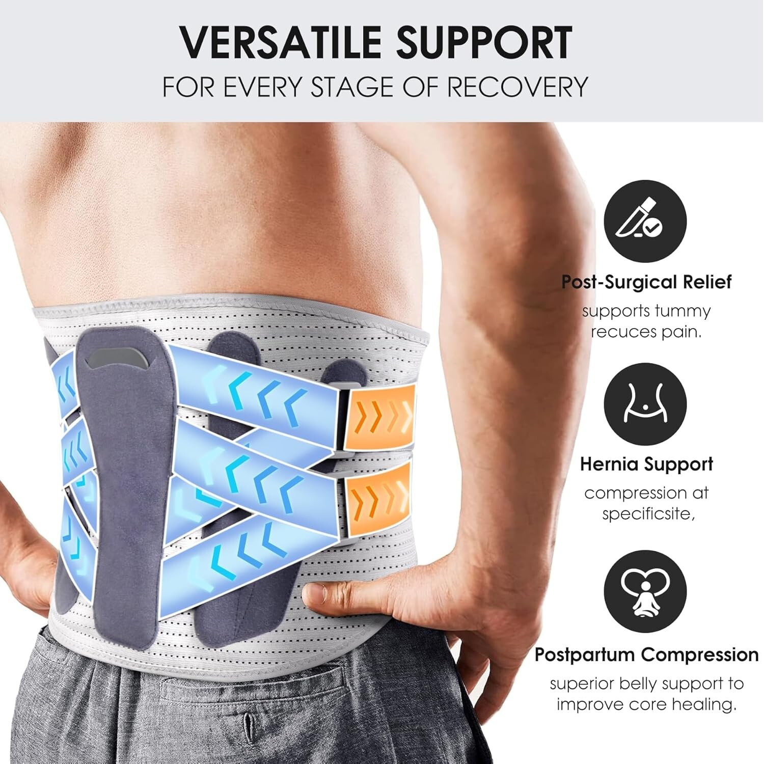 ITA-MED 12″ Abdominal Binder for Men, Adjustable & Breathable Post Surgery Co…