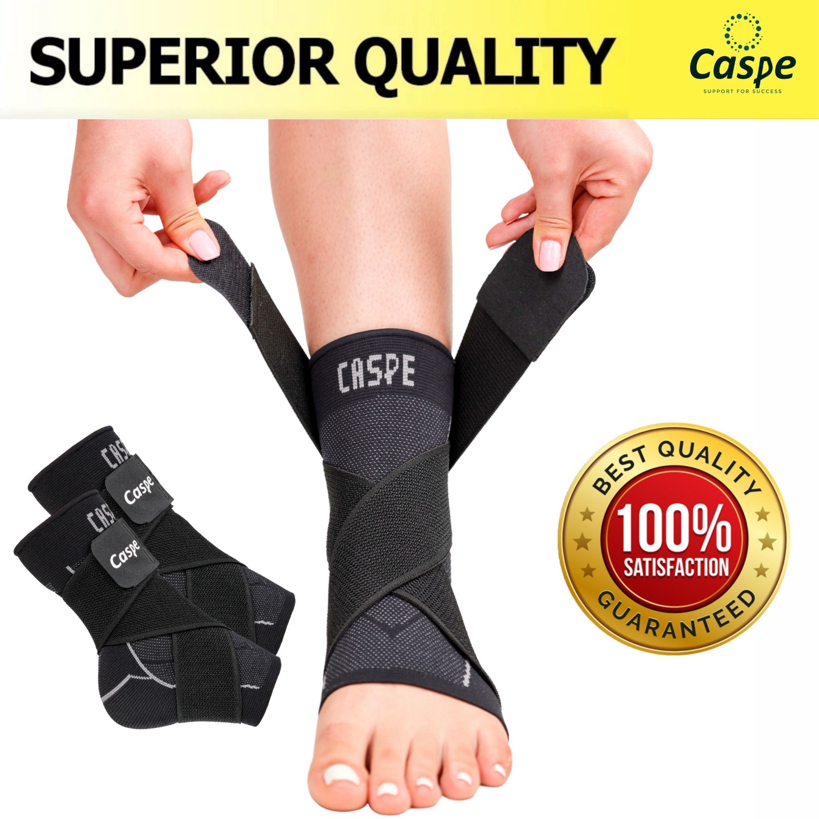 Caspe 2X Ankle Brace Support Compression Sleeve Fasciitis Pain Relief Foot Wrap