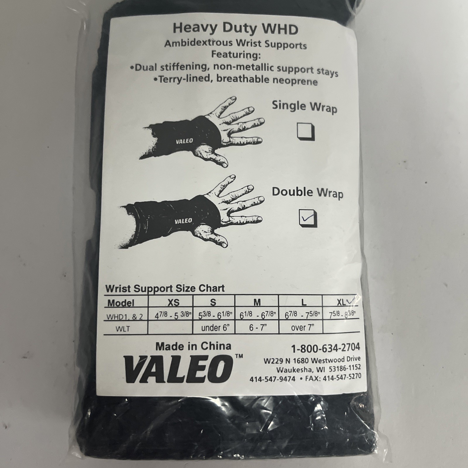 Valeo Ambidextrous Wrist Support Brace – – XLarge extra large
