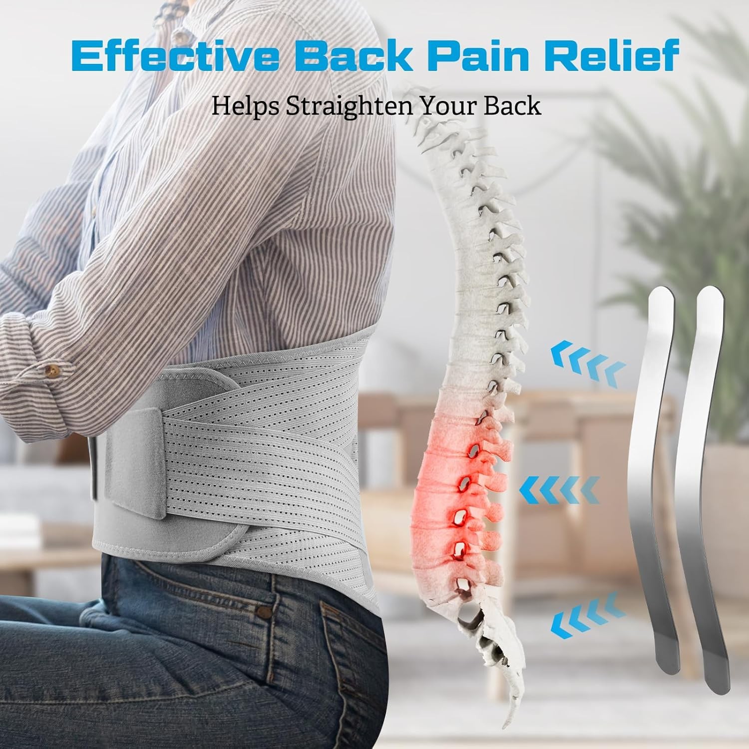 Compression Back Brace Medium Gray – Lumbar Support for Pain & Sciatica