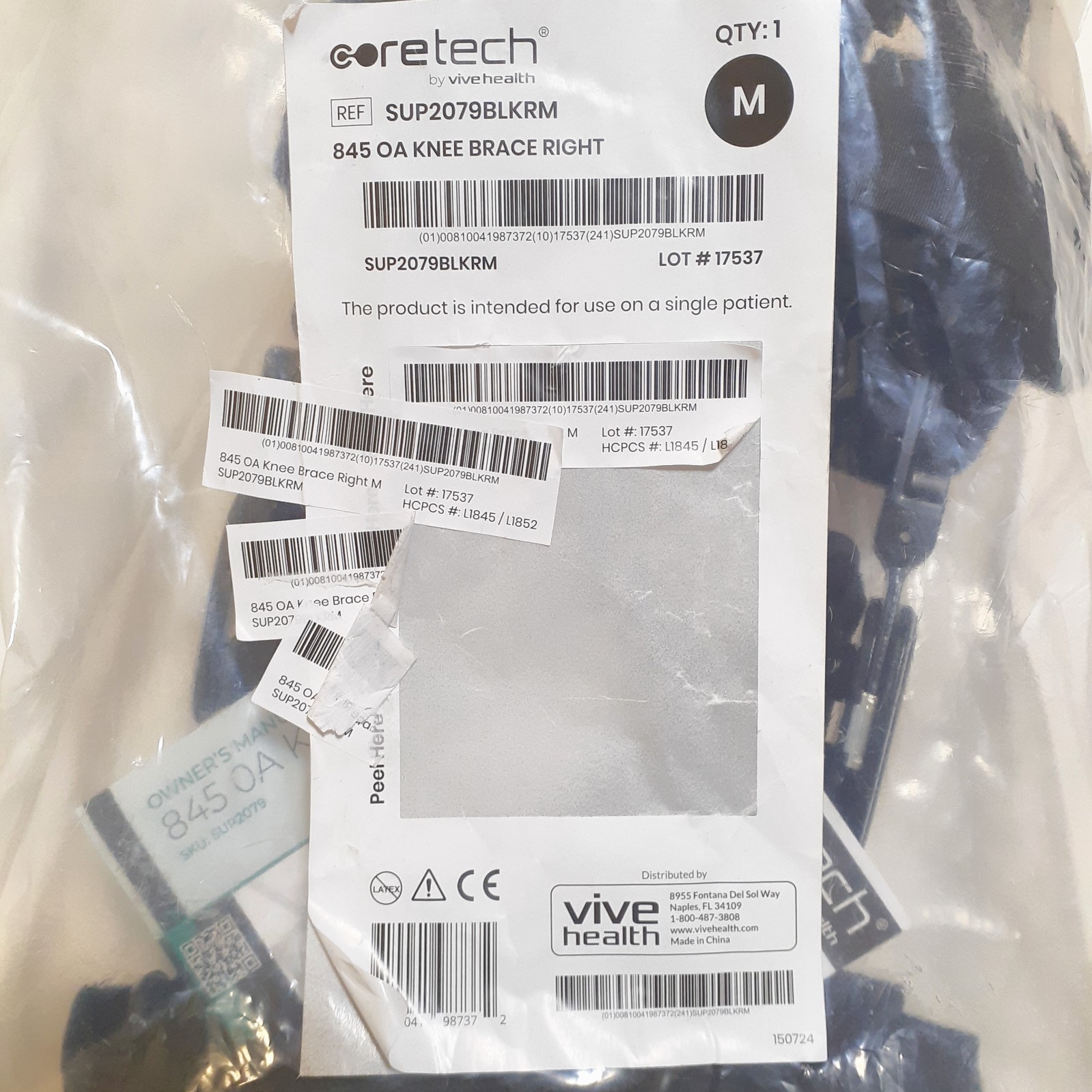 Vivehealth Coretech 845 OA Knee Brace Right Medium with Adjusters & Manual New
