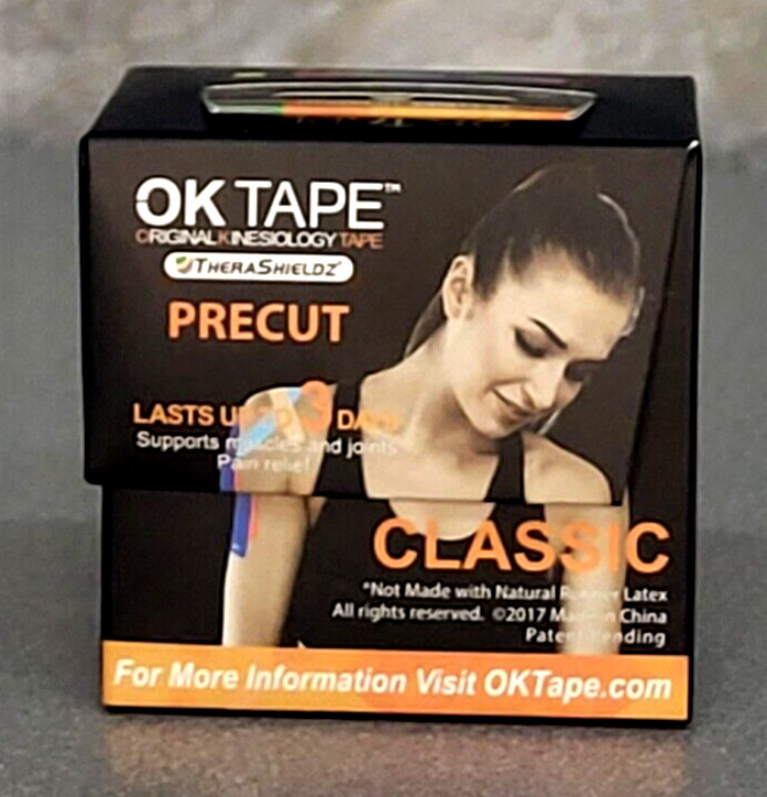 OK TAPE Kinesiology Tape 10” Precut 20 Strips, Cotton Elastic PINK TheraShieldz