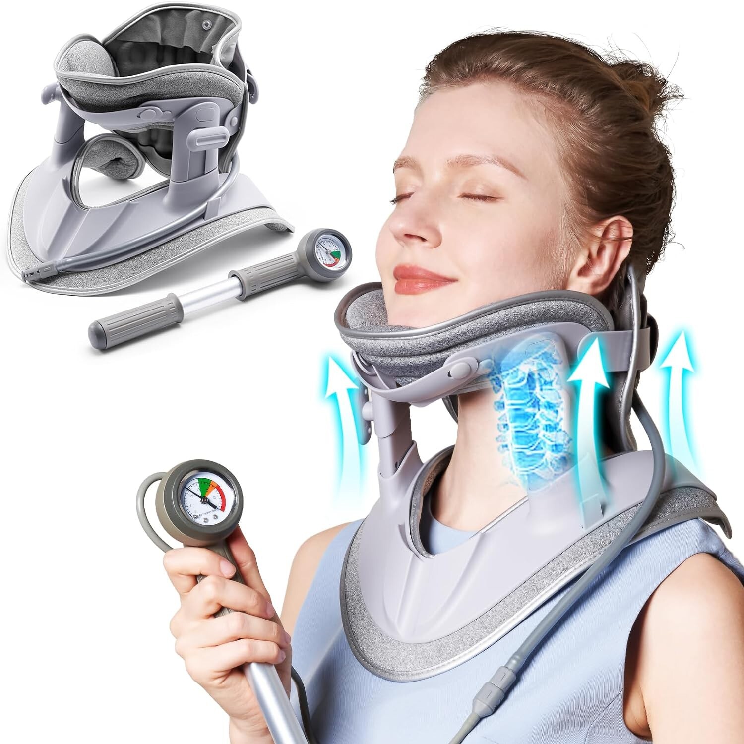 Neck Stretcher Cervical Traction Device Air Pump Inflatable Tension Pain Relief