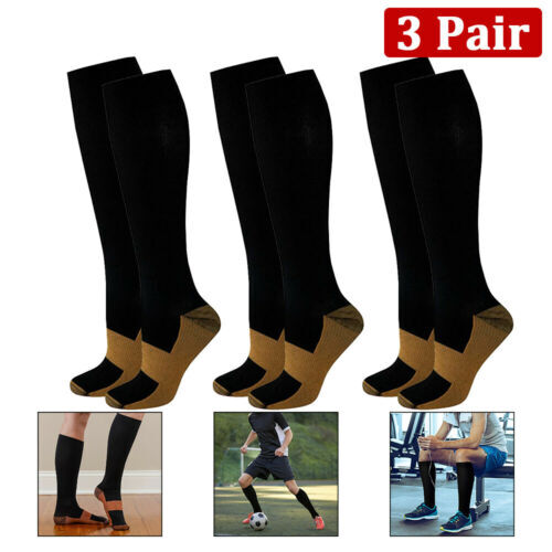 (3 Pairs) Copper Socks 20-30mmHg Graduated Support CompressionMens Womens S-XXL