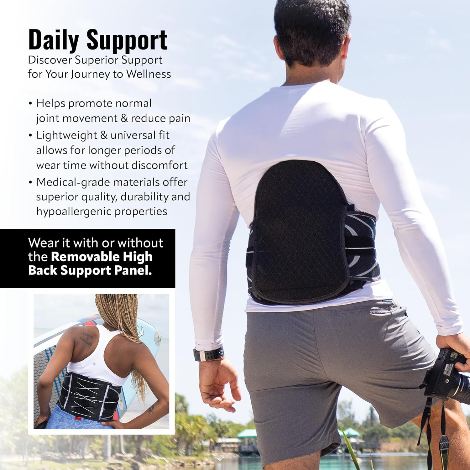 Baktec Universal High Back Brace for Lower Back Pain & Posture Support