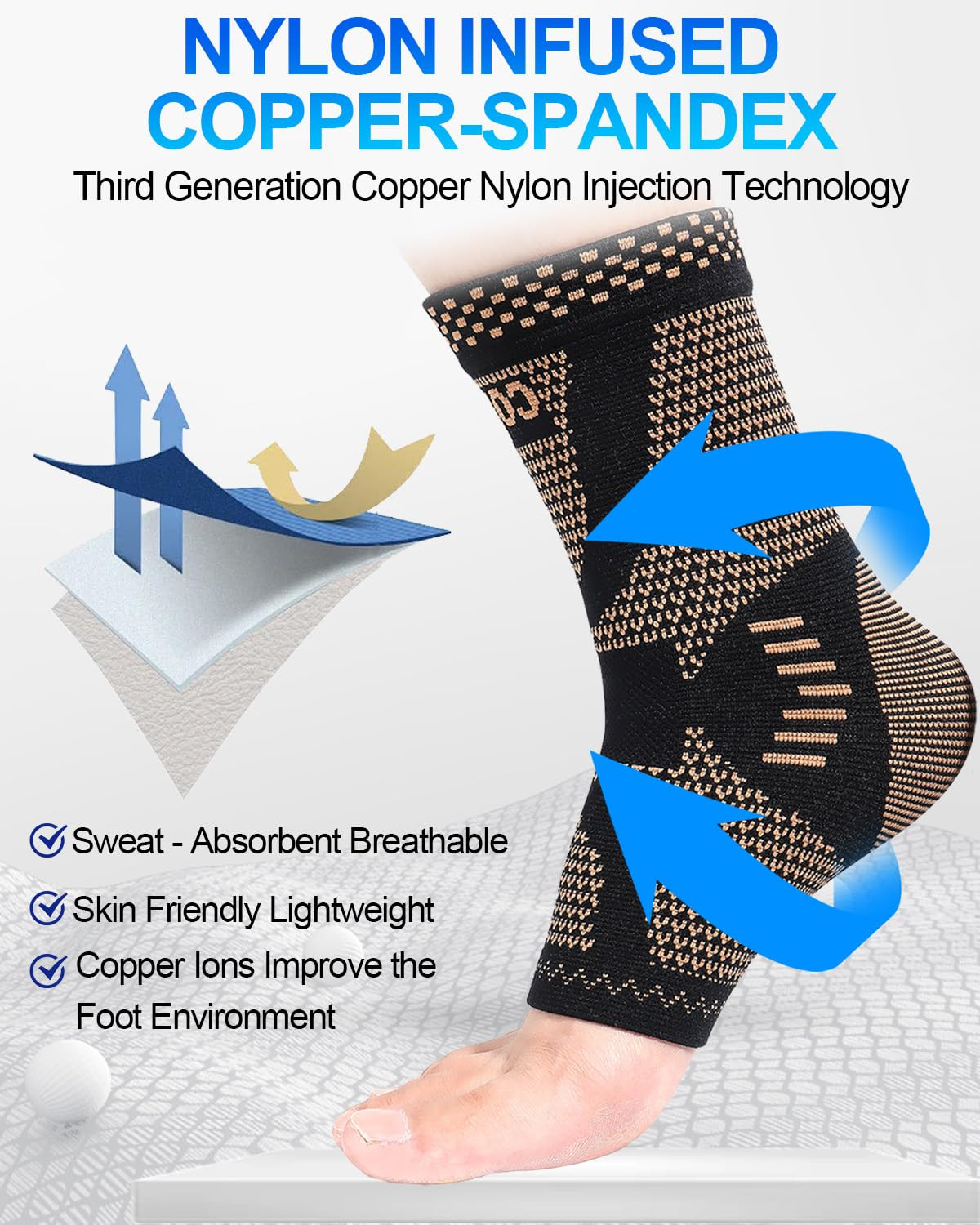 Copper Ankle Brace, Copper Infused Ankle Support Compression Sleeve for Men & Wo