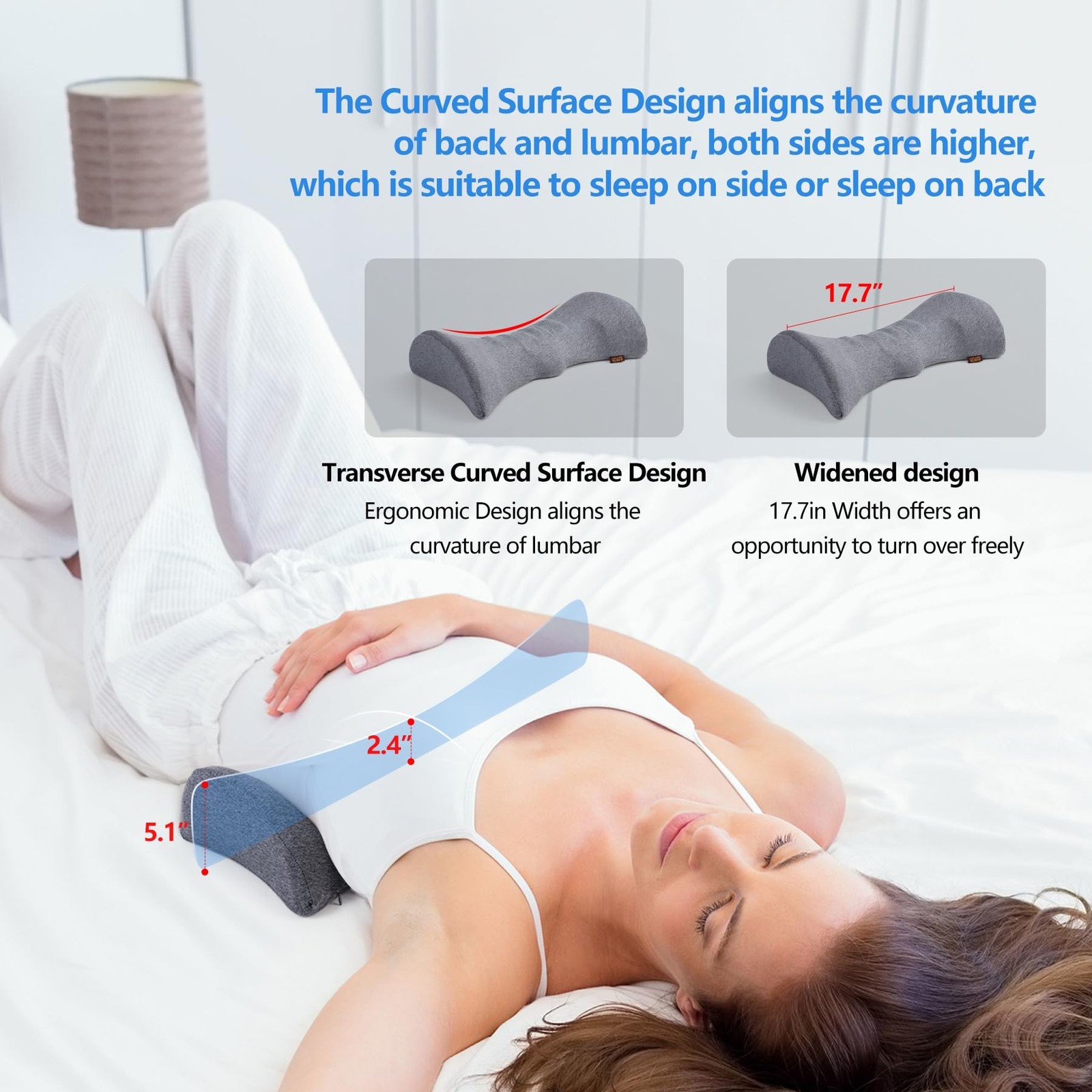 Cozyhealth Lumbar Support Pillow for Sleeping, Heated Lower Back Pillow with …