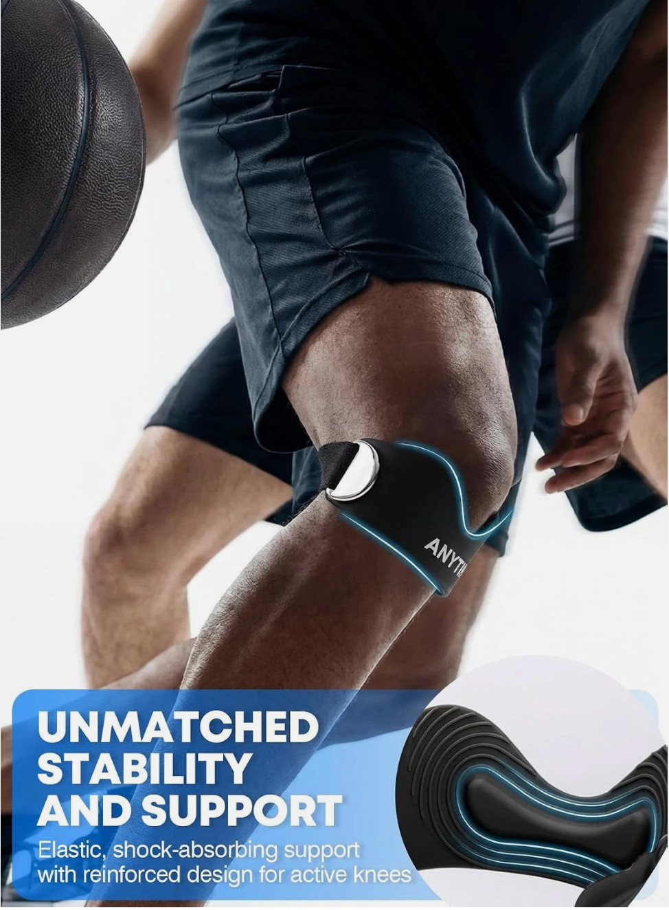 Silicone Patellar Tendon Support Strap 2 Pack, Knee Brace for Women & Men