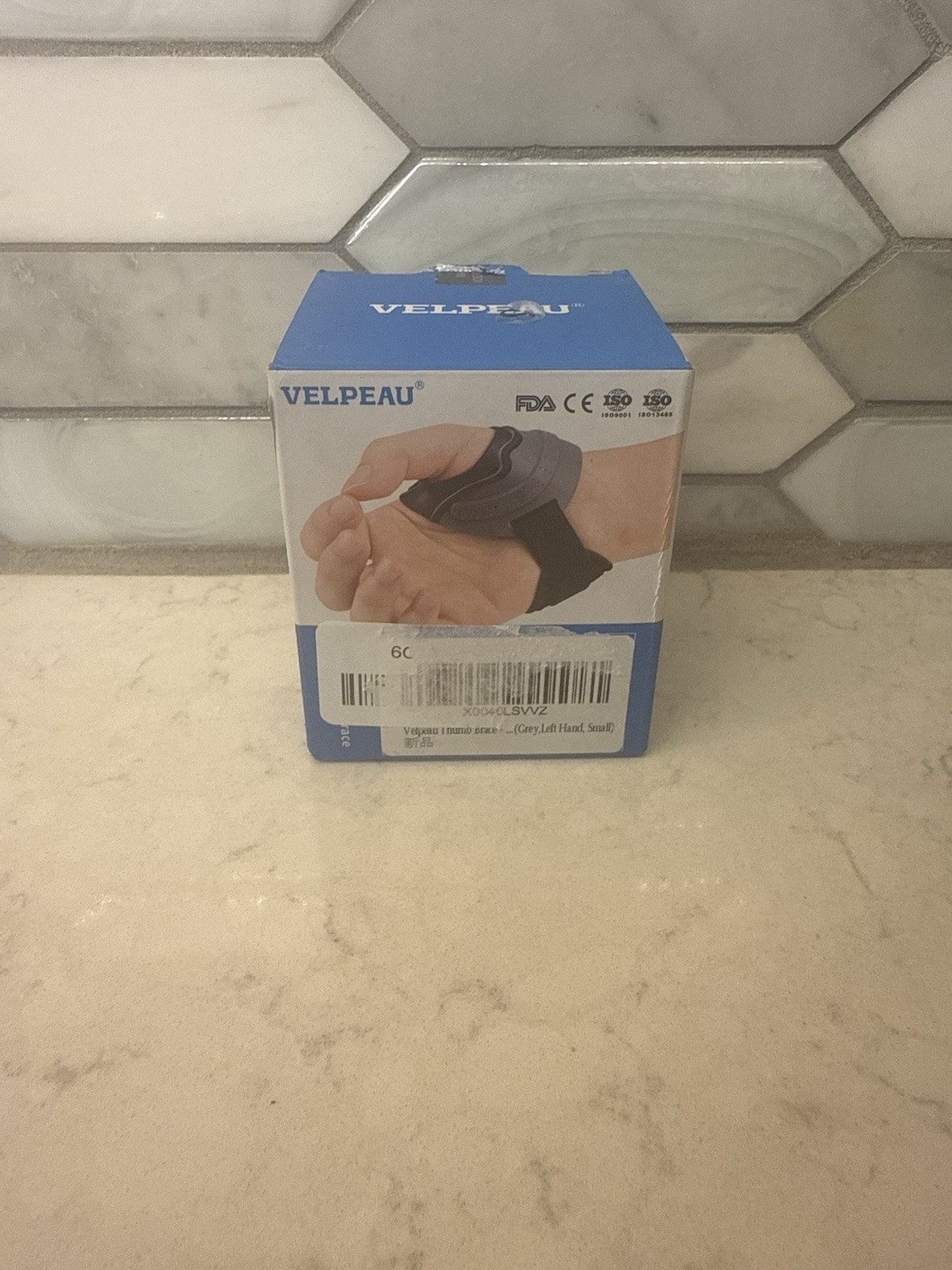 Velpeau Thumb Brace for Arthritis Pain and Support Left Hand Small Grey/black