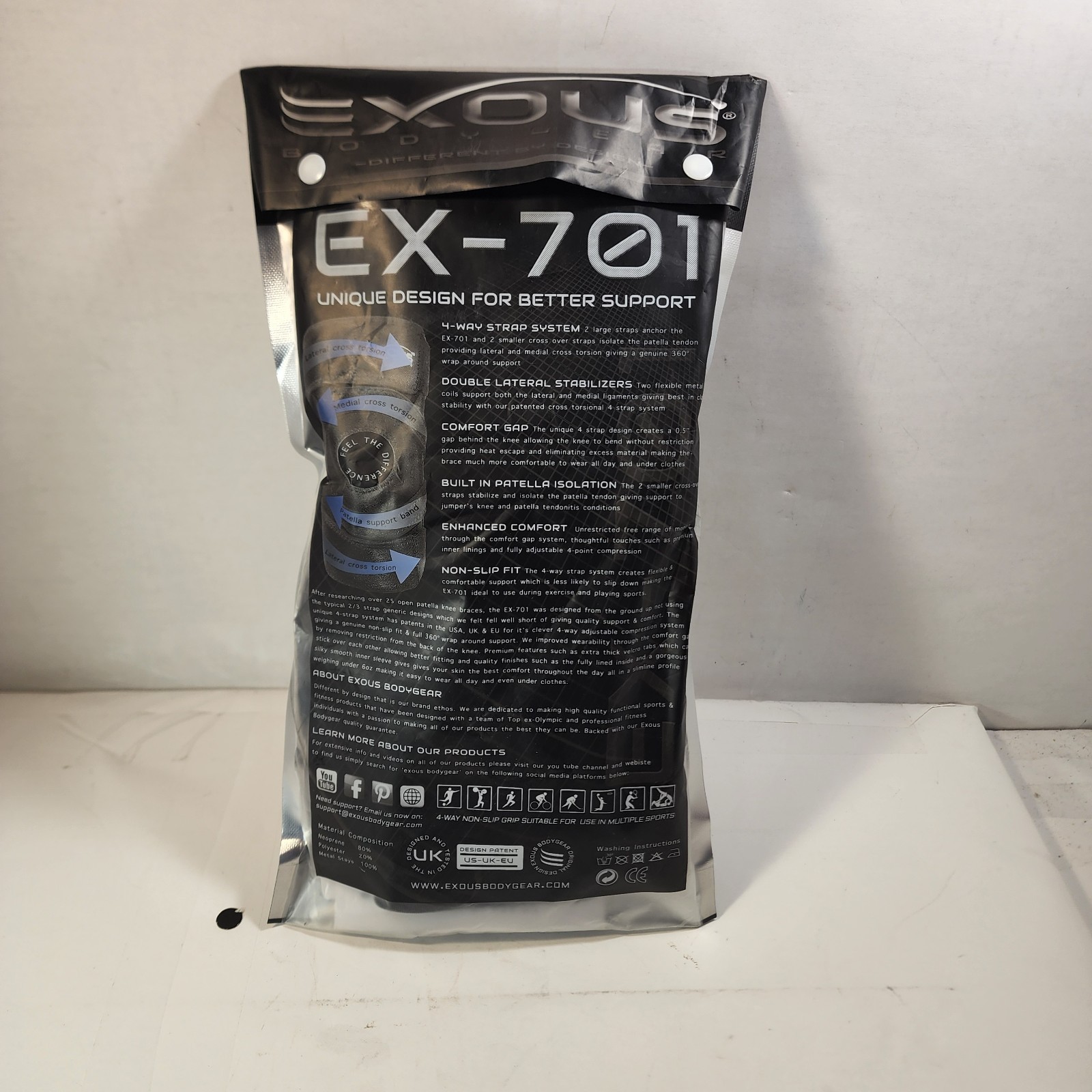 EXOUS BODYGEAR Knee Brace EX 701 One Size Adjustible Fit. Open Box
