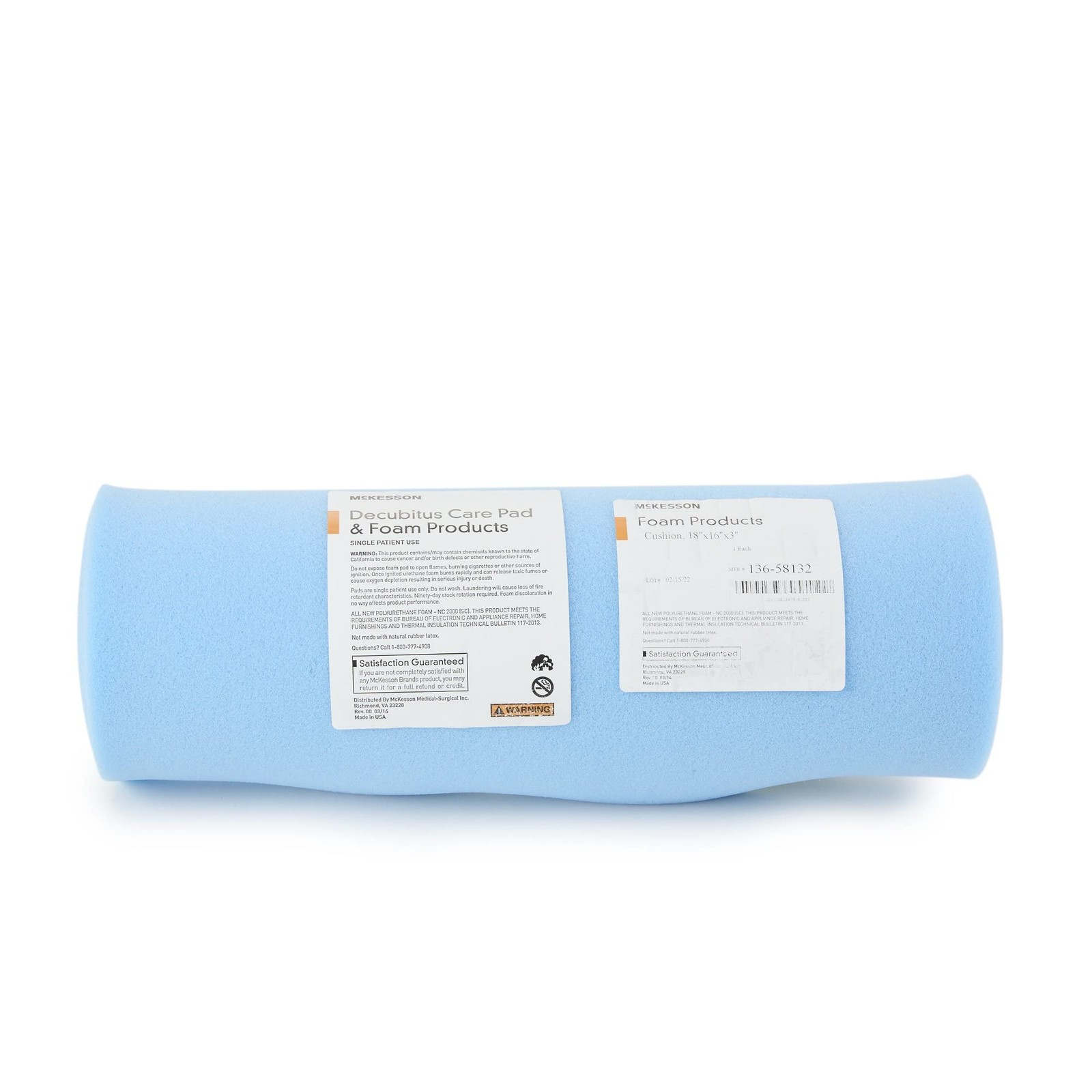 McKesson Wheelchair Foam Seat Cushion, 18 in x 16 x 3 in, 1 1 Count, Blue
