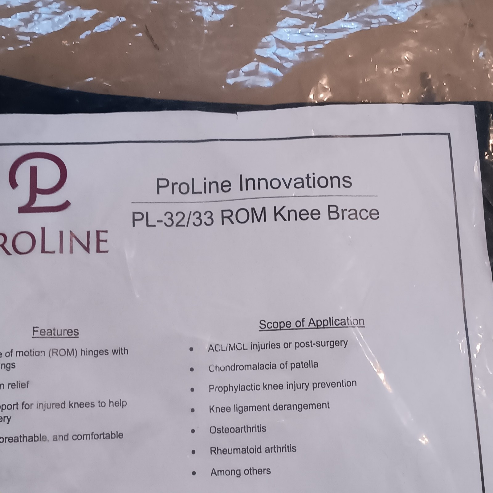 ProLine Innovations PL-32/33 ROM Knee Support Brace New Universal Bilateral