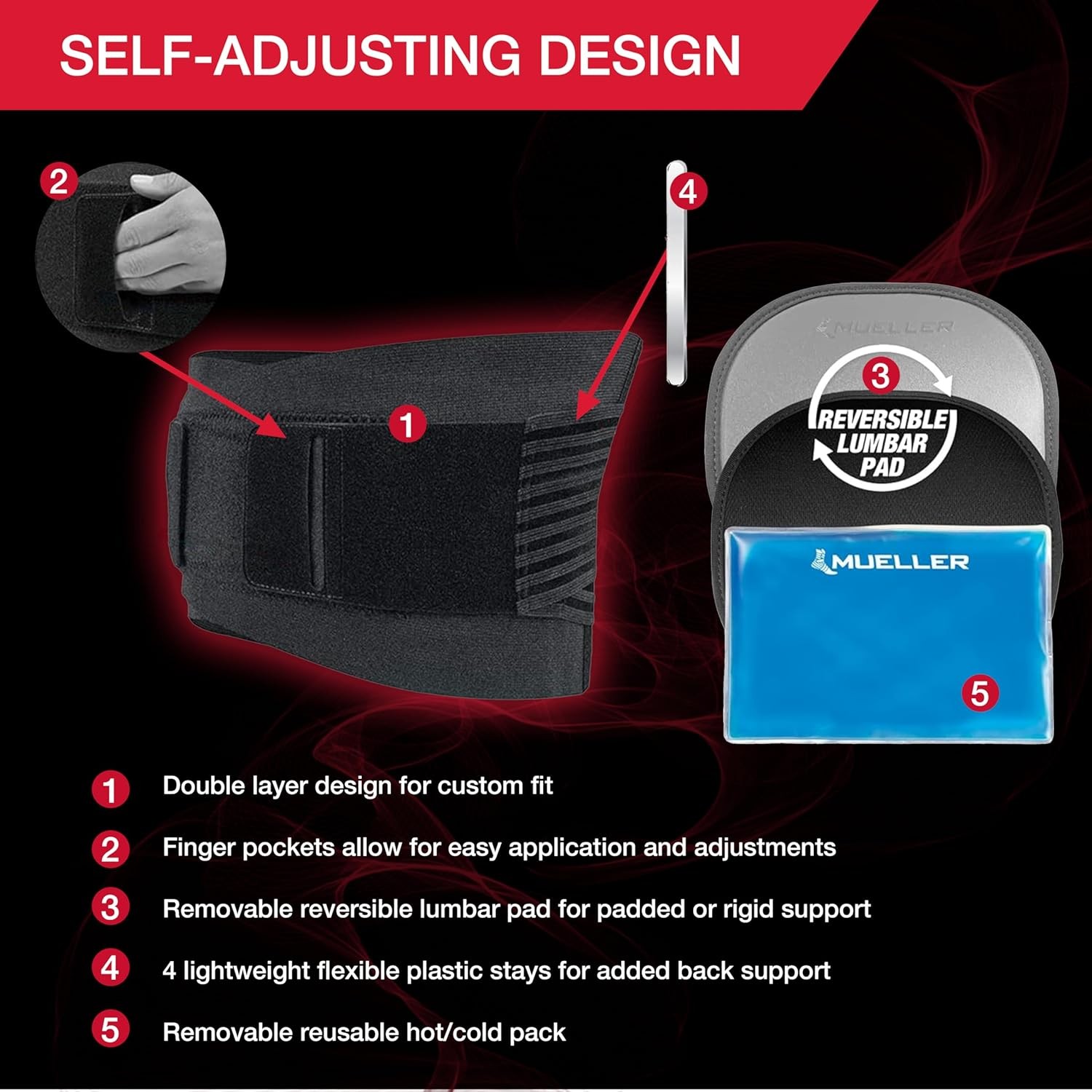 MUELLER Sports Medicine 4-in-1 Lumbar Back Brace with Hot/Cold Pack, Ideal for U