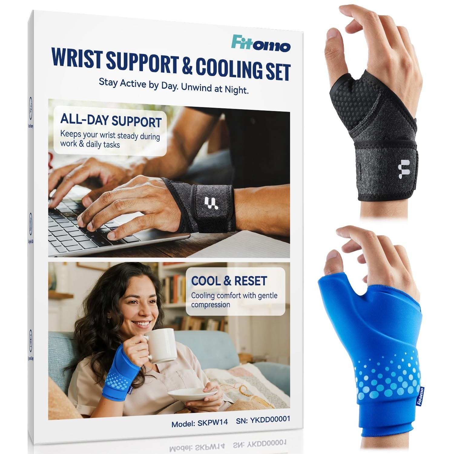 Wrist Brace & Ice Pack Wrap Set for Carpal Tunnel, Arthritis, Tendonitis Relief,