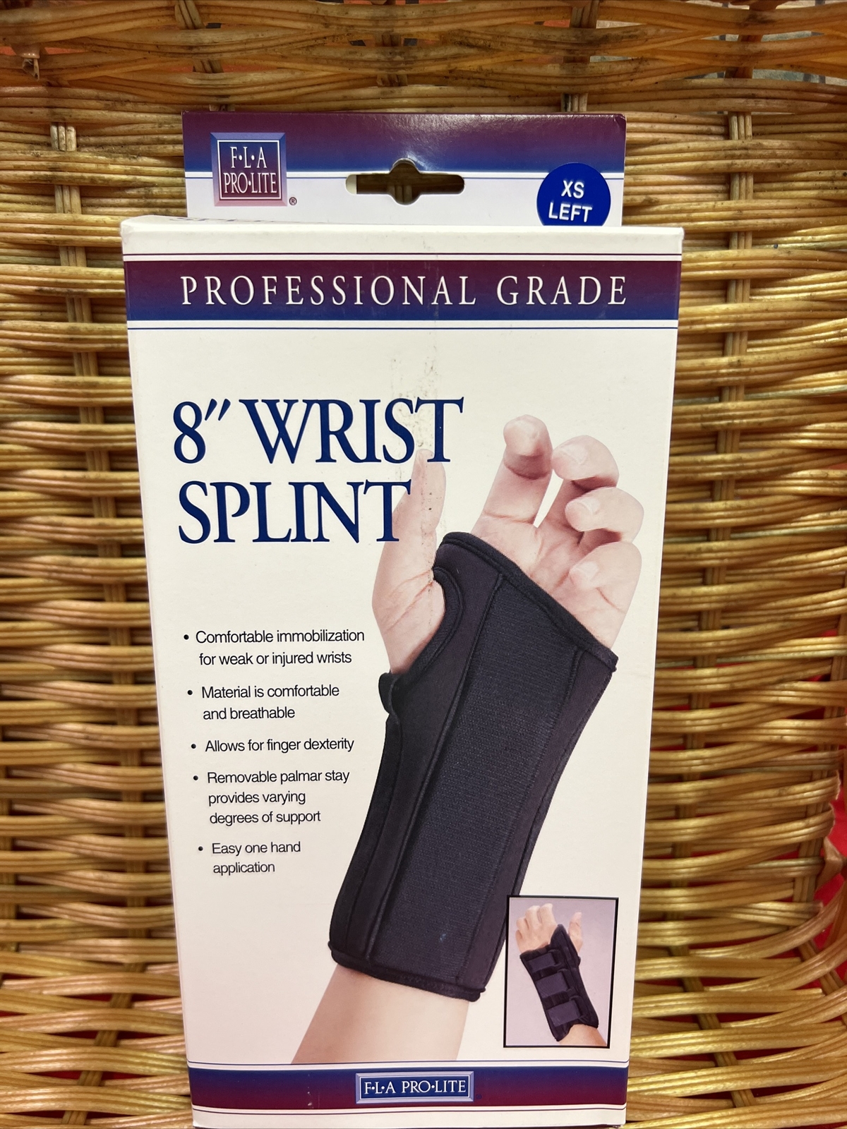 FLA Pro-Lite 8″ Wrist Splint Black Left Hand X-Small New In Box