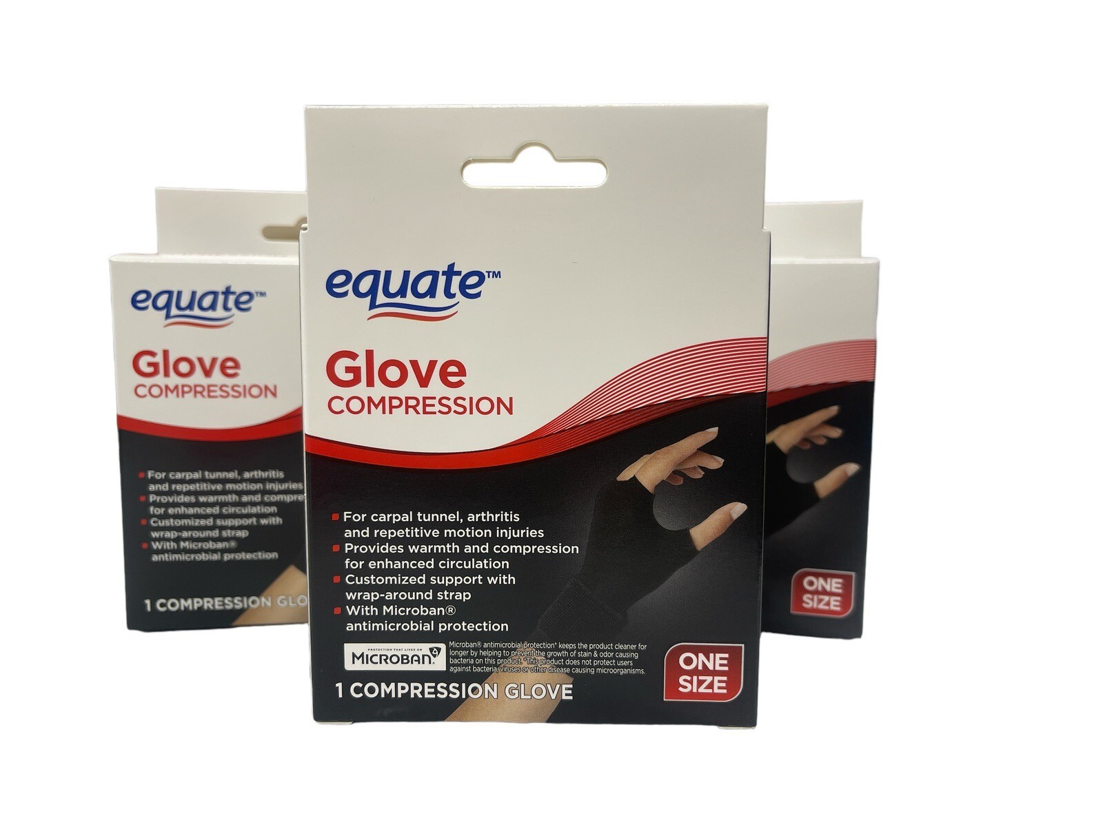 3 Pack Equate Compression Gloves Antimicrobial One Size Carpel Tunnel, Arthritis