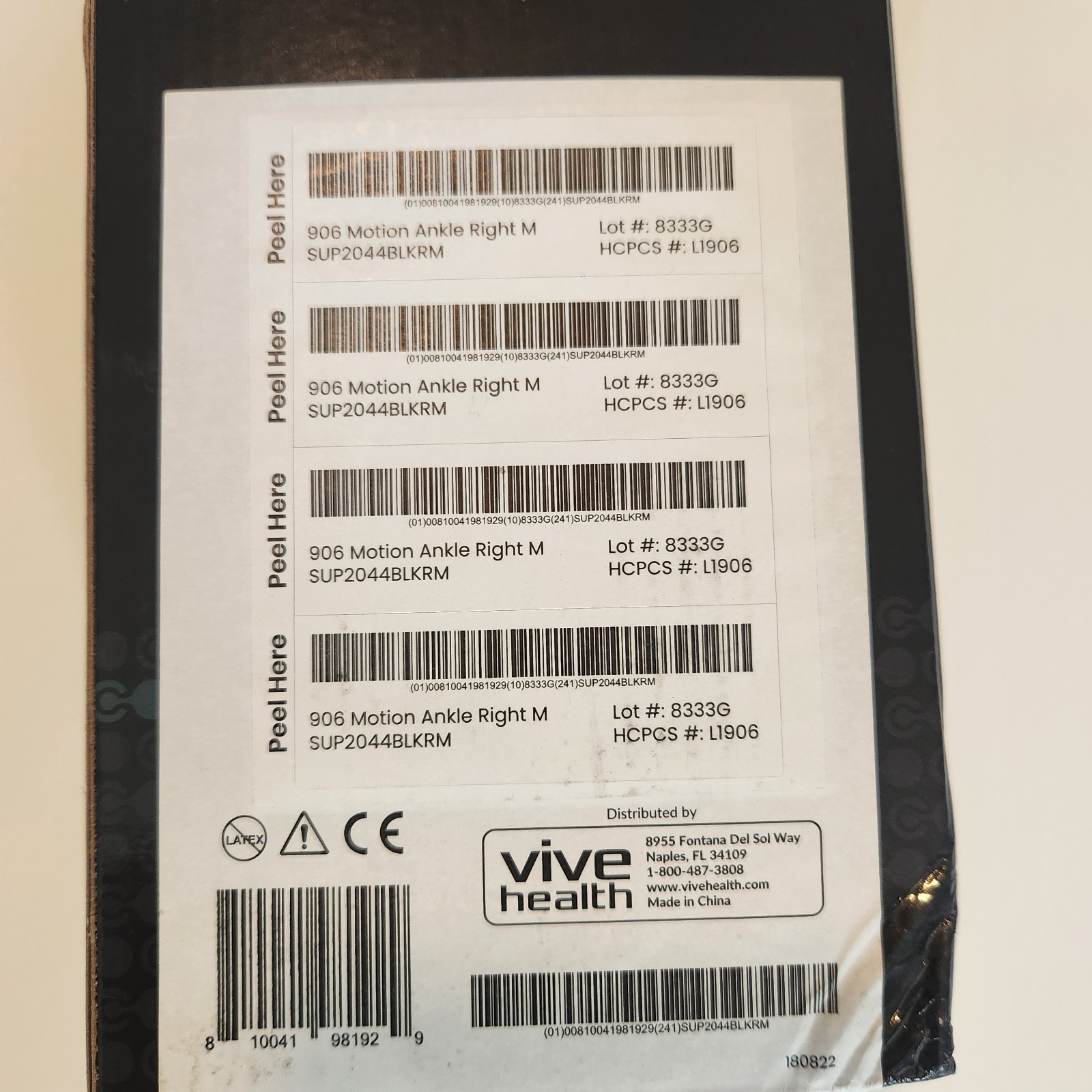 Coretech 906 Motion Ankle Brace by Vive Health Right Medium SUP2044BLKRM NEW NIB