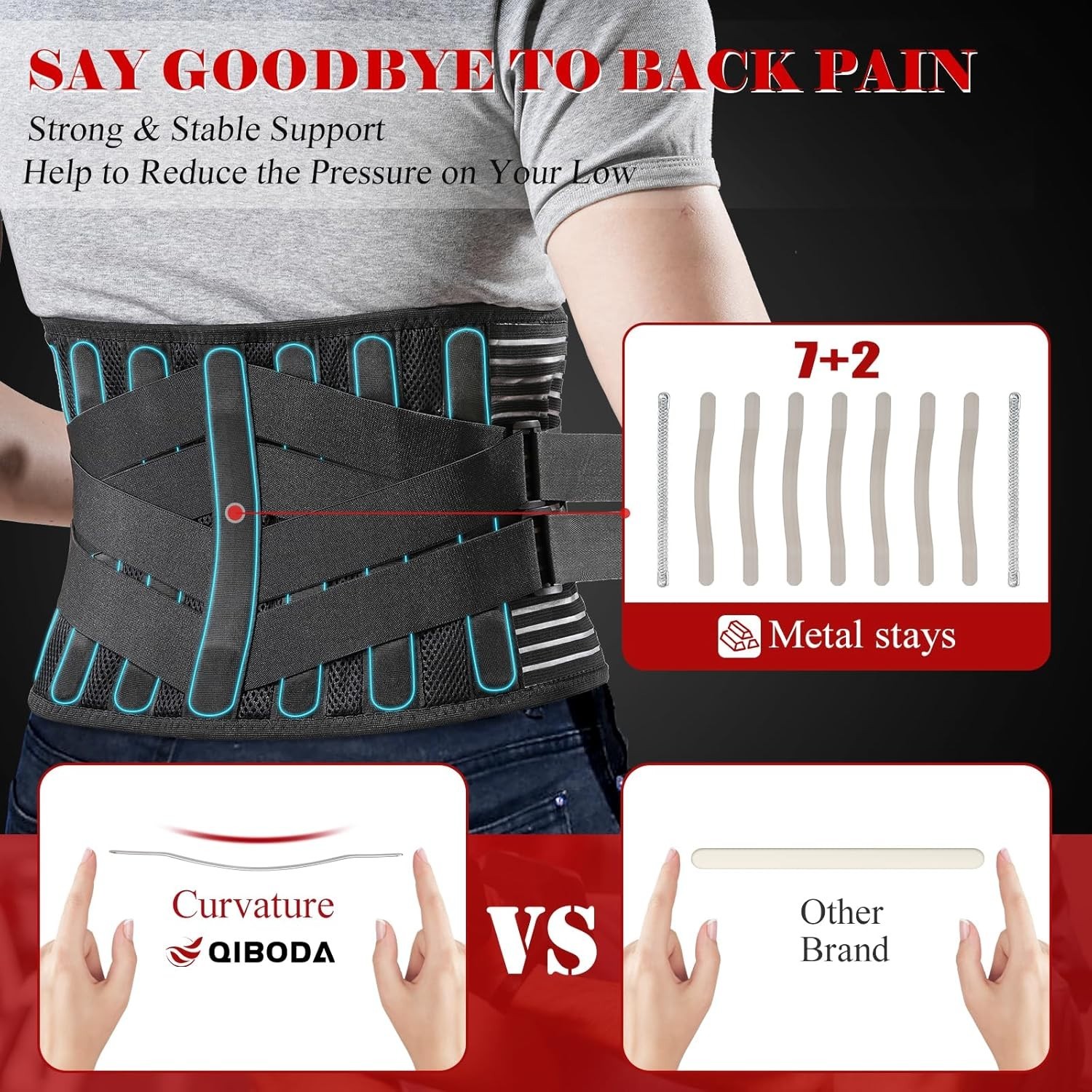 Lower Back Brace Belt Men Women 7 Bionic Metal Stays for Strong Disc Support XL