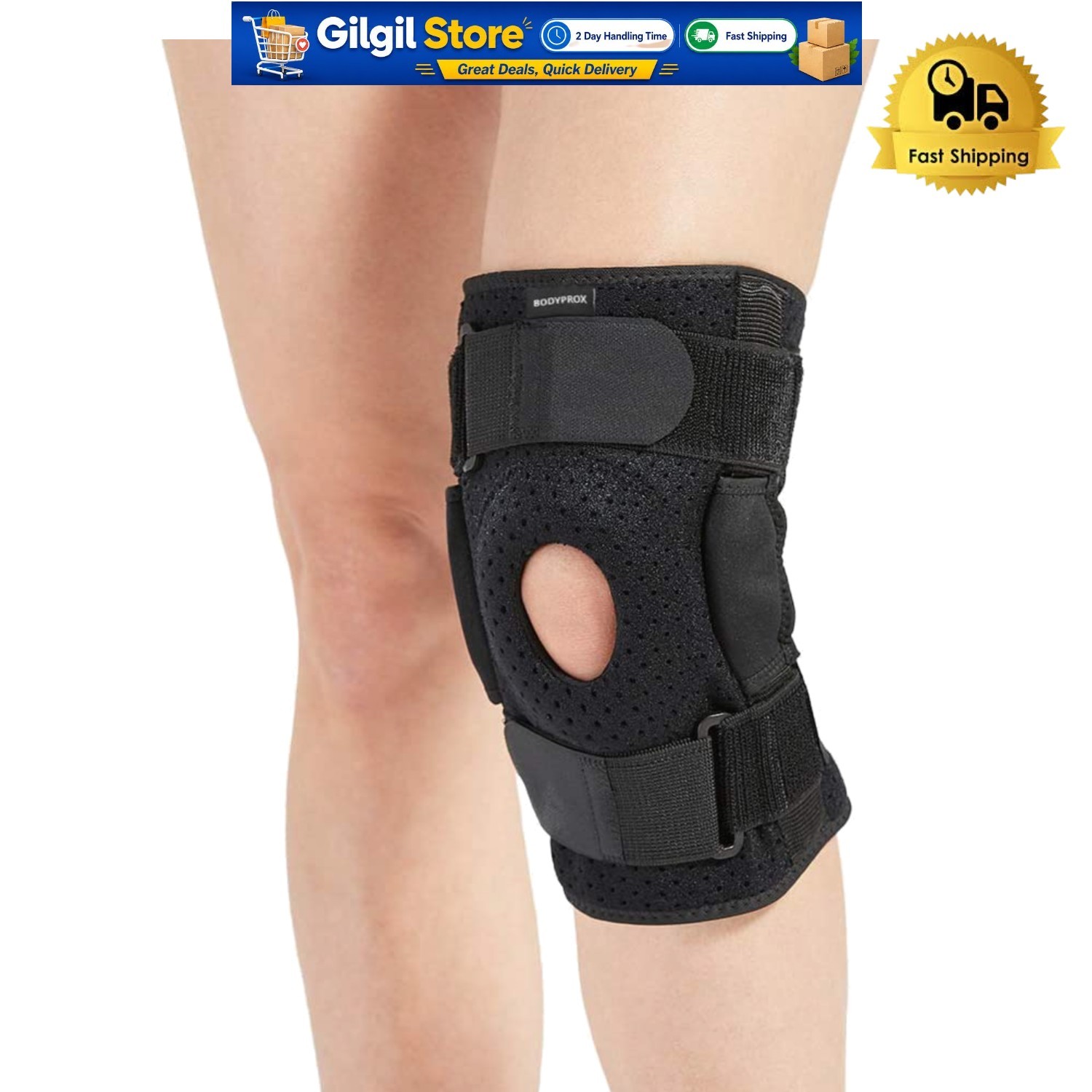 Comfortable Open Patella Hinged Knee Brace for Ligament Injuries, Black Medium