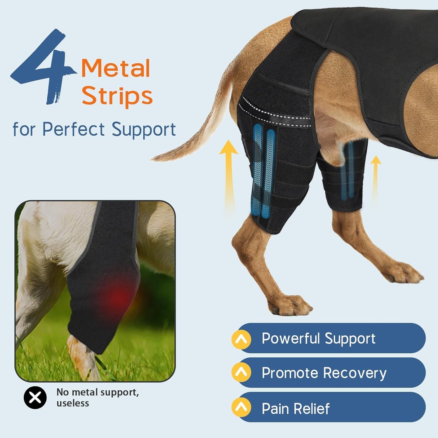 Marnonsis XS Dog Knee Brace Hind Leg ACL Support 4 Stabilizers Black