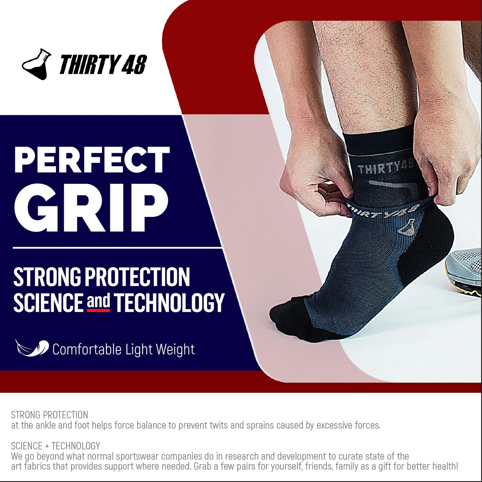 Thirty48 Plantar Fasciitis Socks, 20-30 mmHg Foot Small, Black (1 Pair)